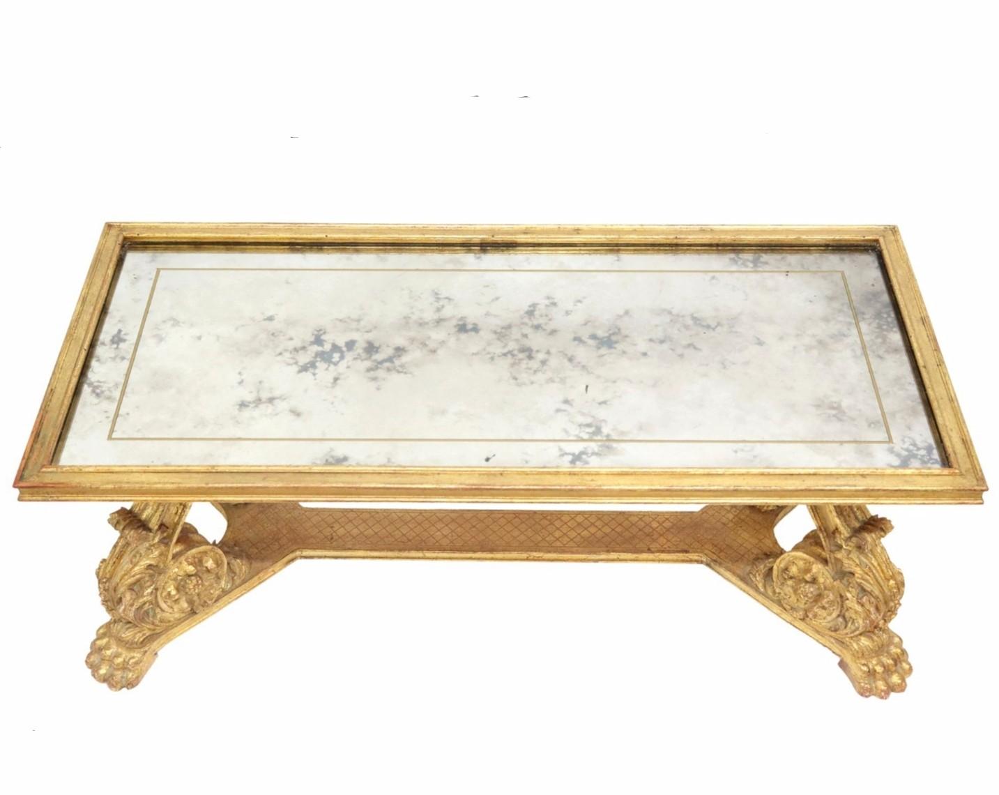 Hand-Carved Maurice Hirsch French Mid-Century Baroque Glam Carved Giltwood Coffee Table