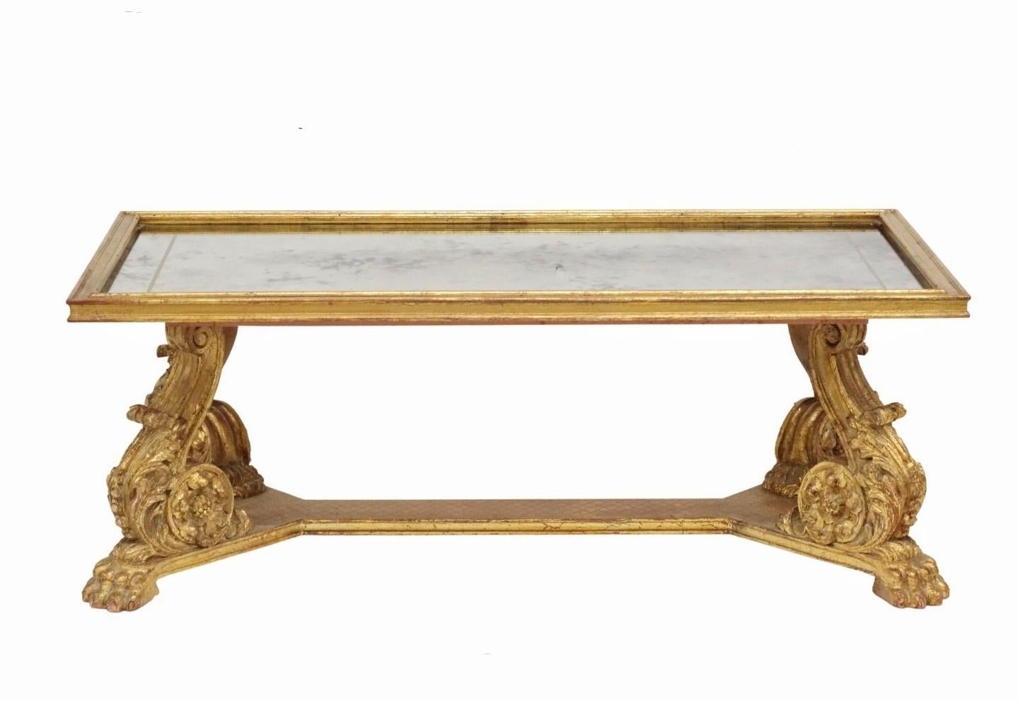 Maurice Hirsch French Mid-Century Baroque Glam Carved Giltwood Coffee Table In Good Condition In Forney, TX