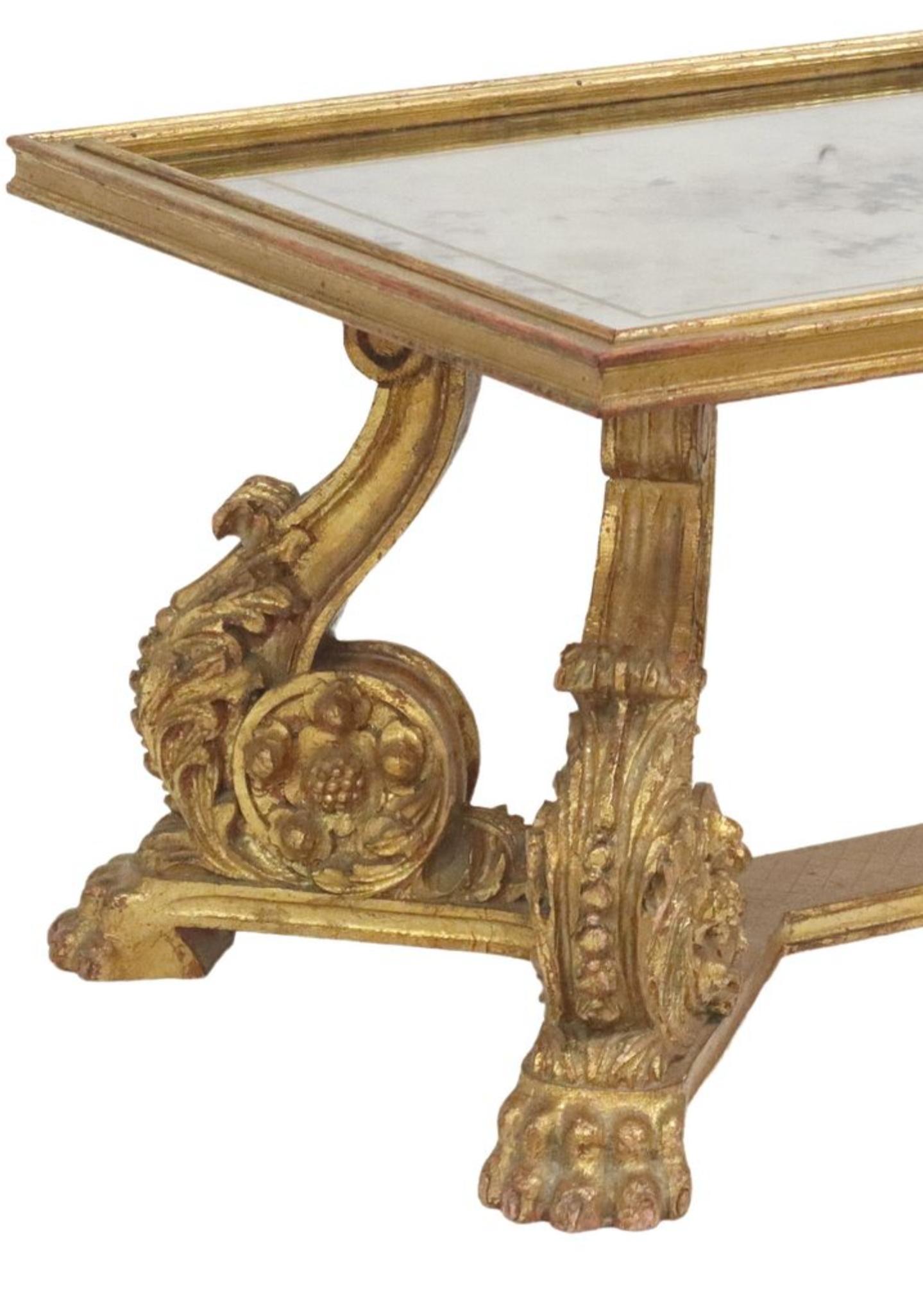 Mirror Maurice Hirsch French Mid-Century Baroque Glam Carved Giltwood Coffee Table