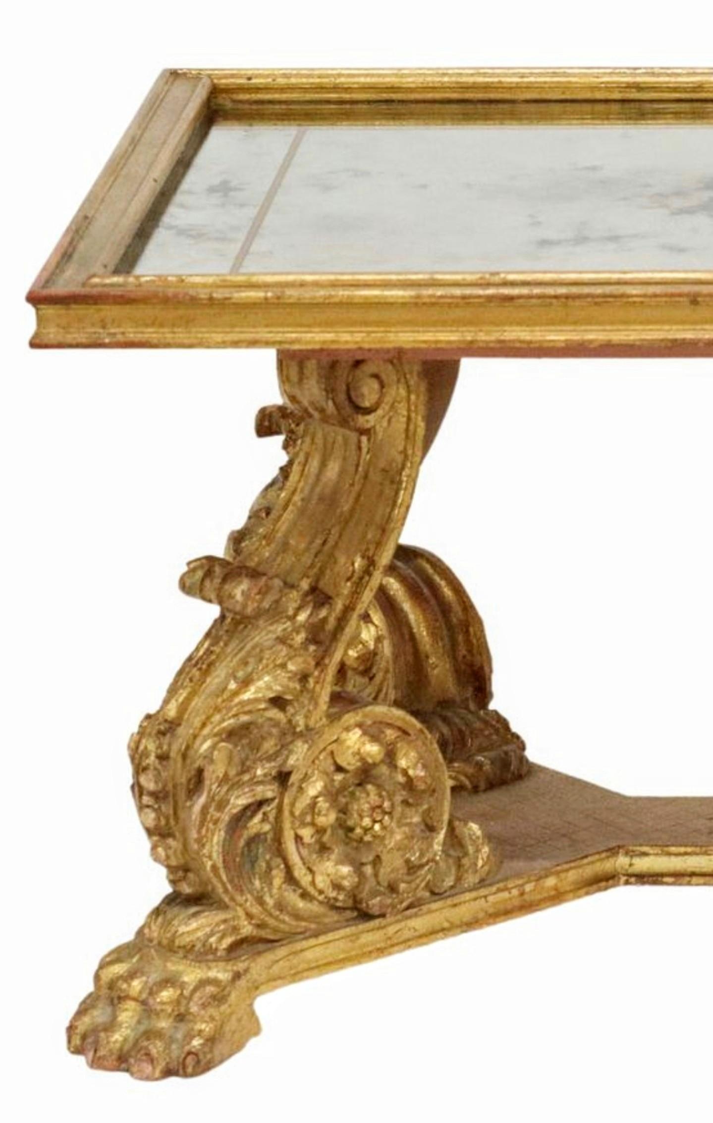Maurice Hirsch French Mid-Century Baroque Glam Carved Giltwood Coffee Table 1