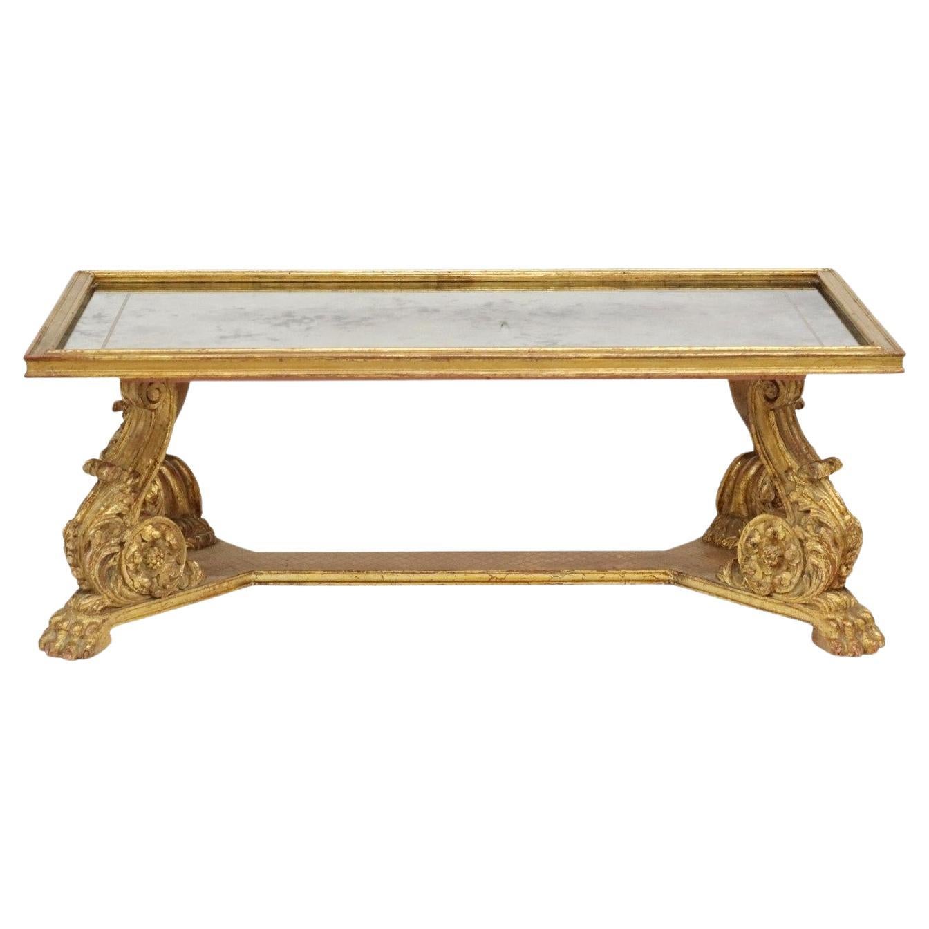 Maurice Hirsch French Mid-Century Baroque Glam Carved Giltwood Coffee Table
