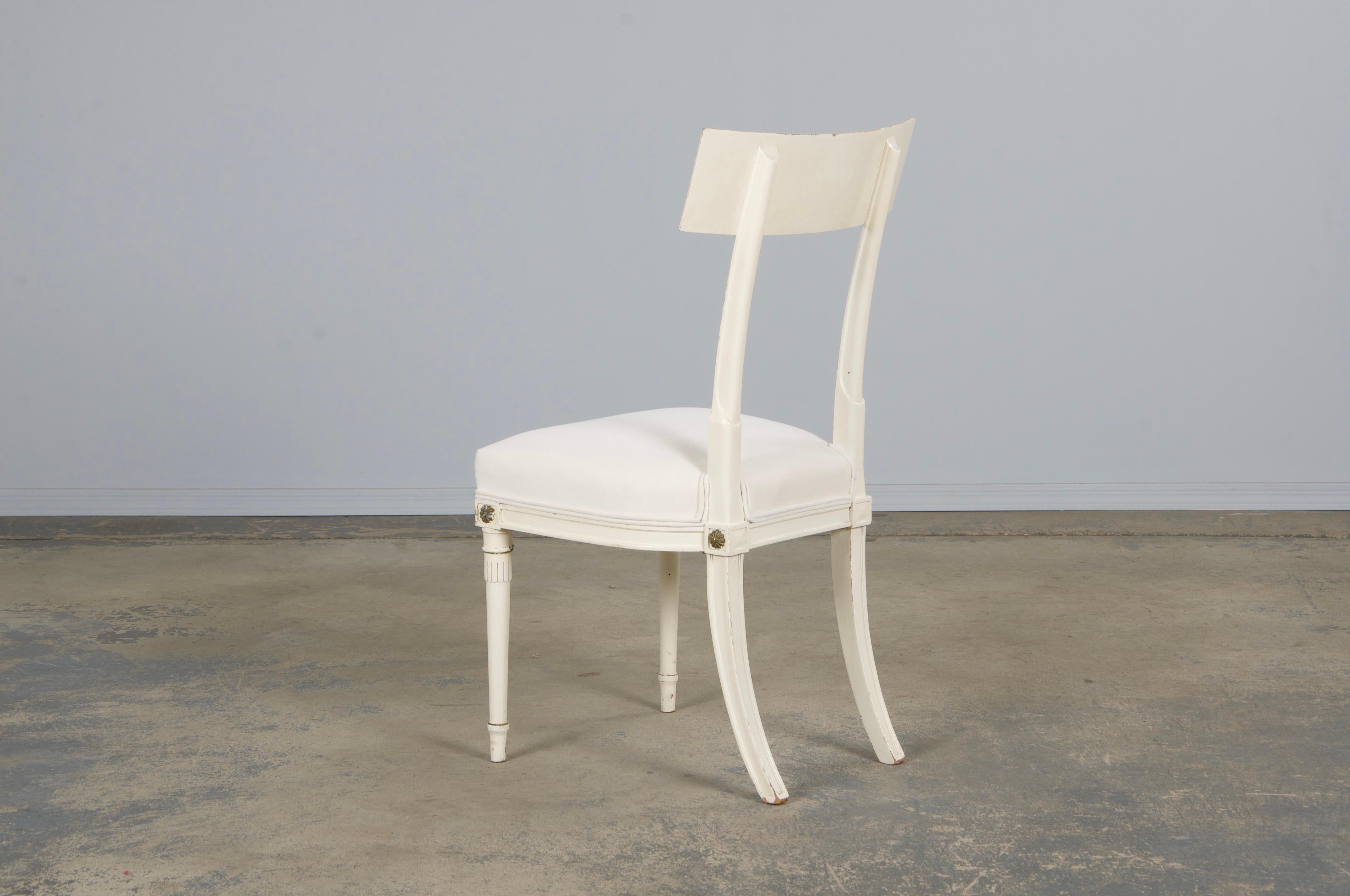 Six French Neoclassical Dining Chairs in Off-White Velvet by Maurice Hirsch For Sale 9