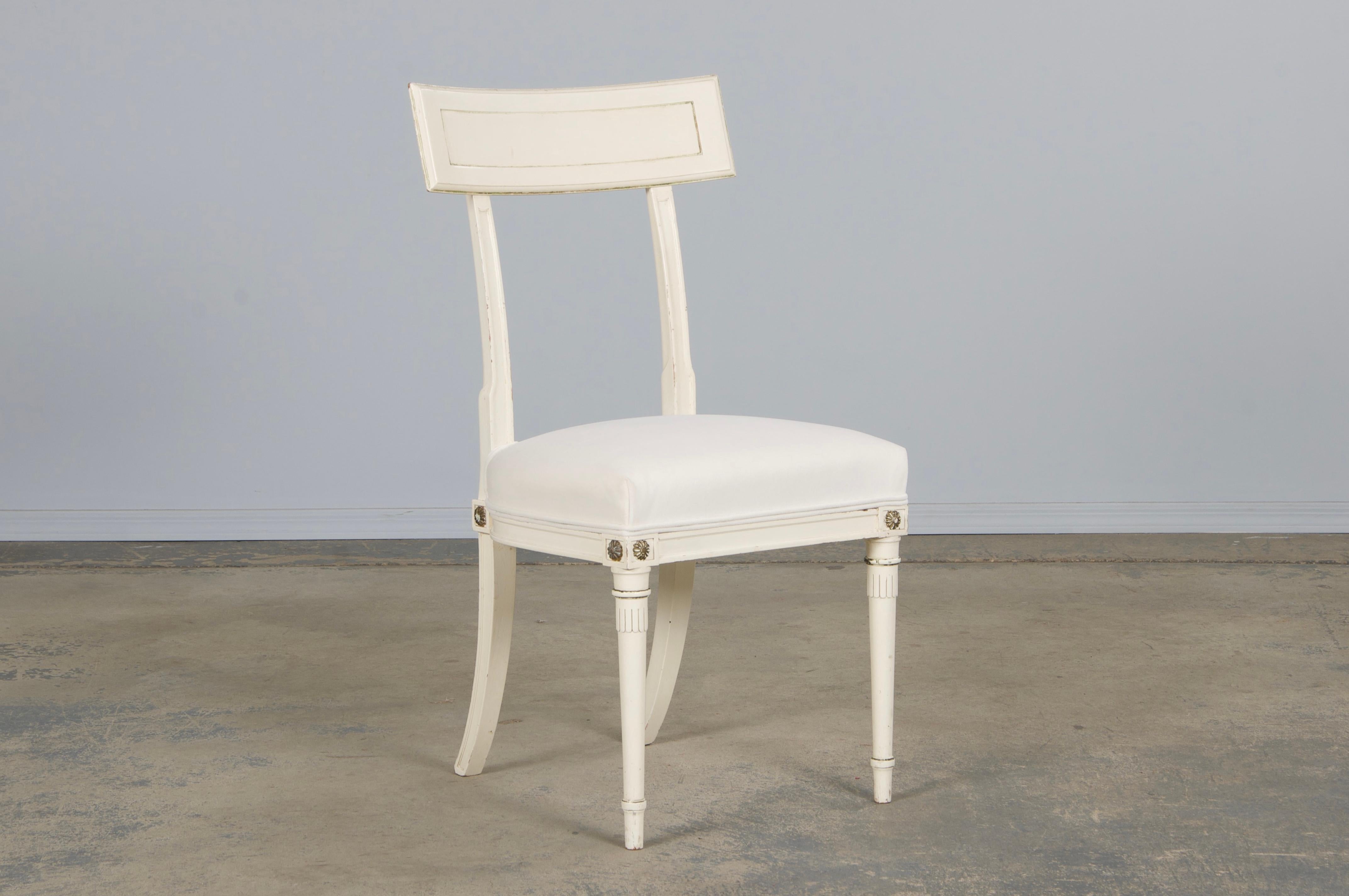 Six French Neoclassical Dining Chairs in Off-White Velvet by Maurice Hirsch For Sale 12