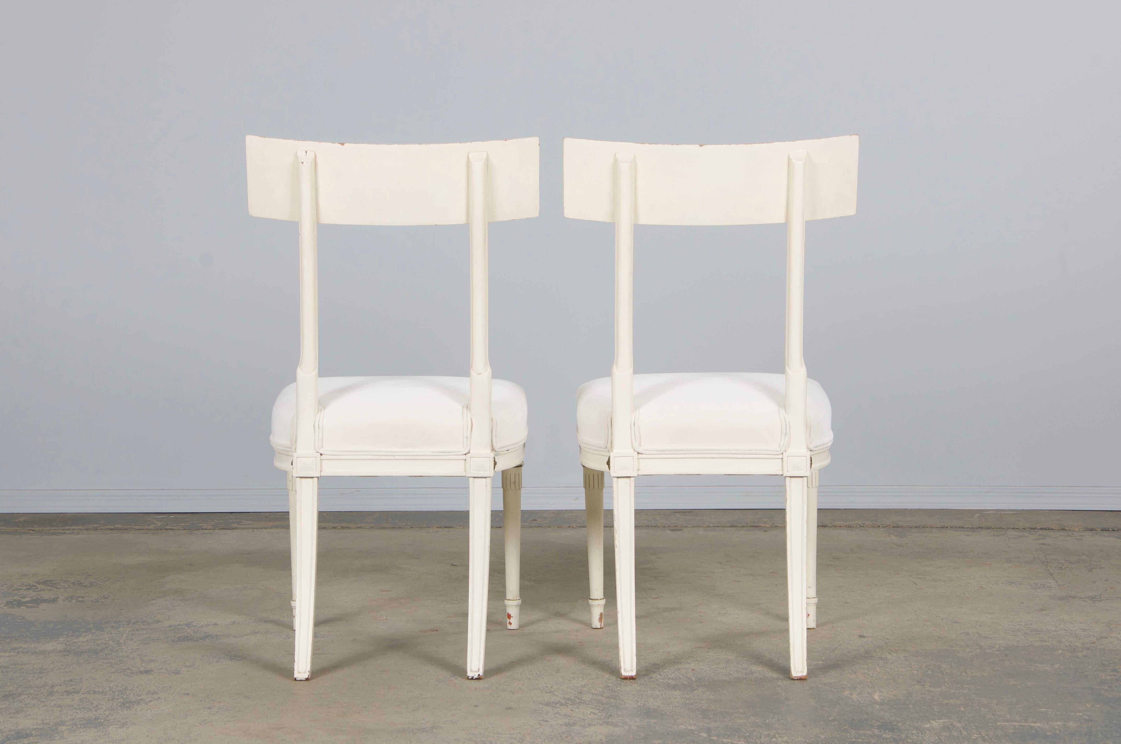 Six French Neoclassical Dining Chairs in Off-White Velvet by Maurice Hirsch For Sale 14