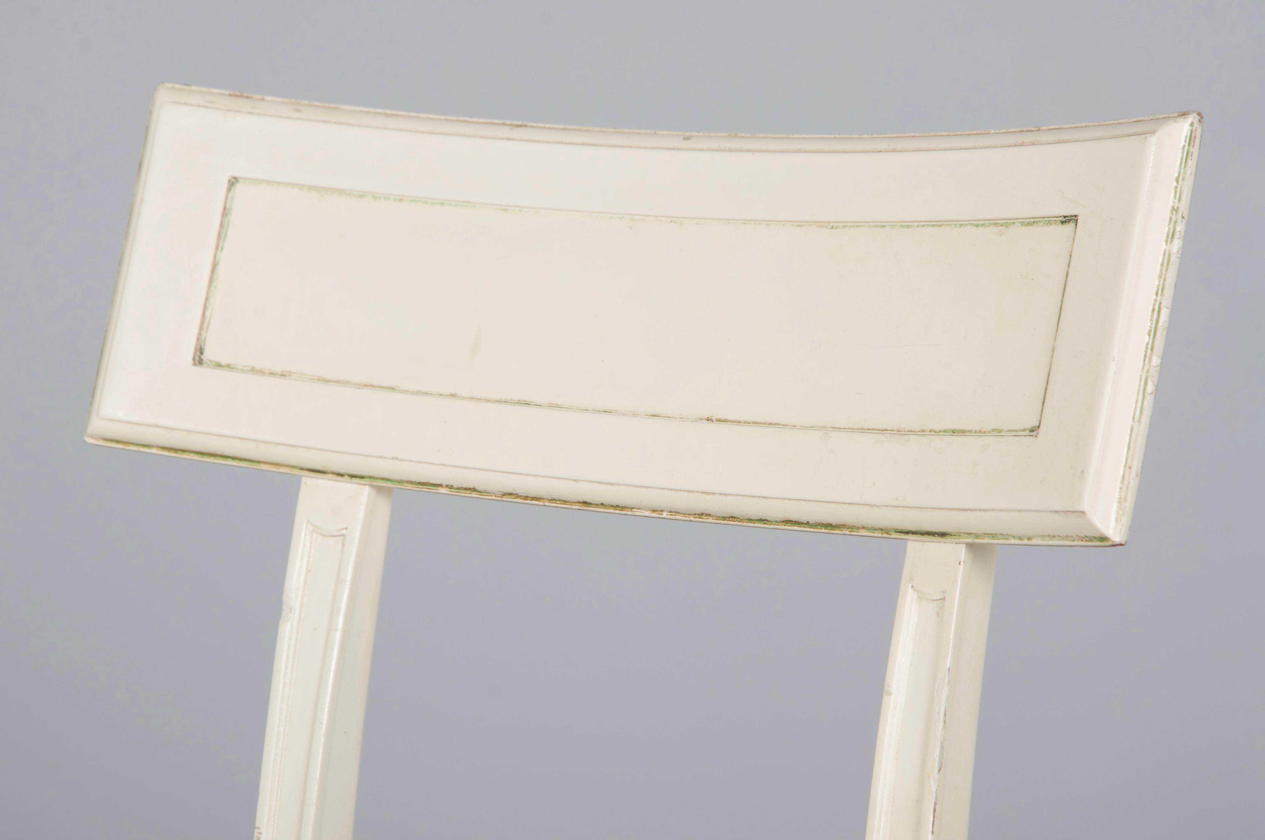 Six French Neoclassical Dining Chairs in Off-White Velvet by Maurice Hirsch For Sale 1