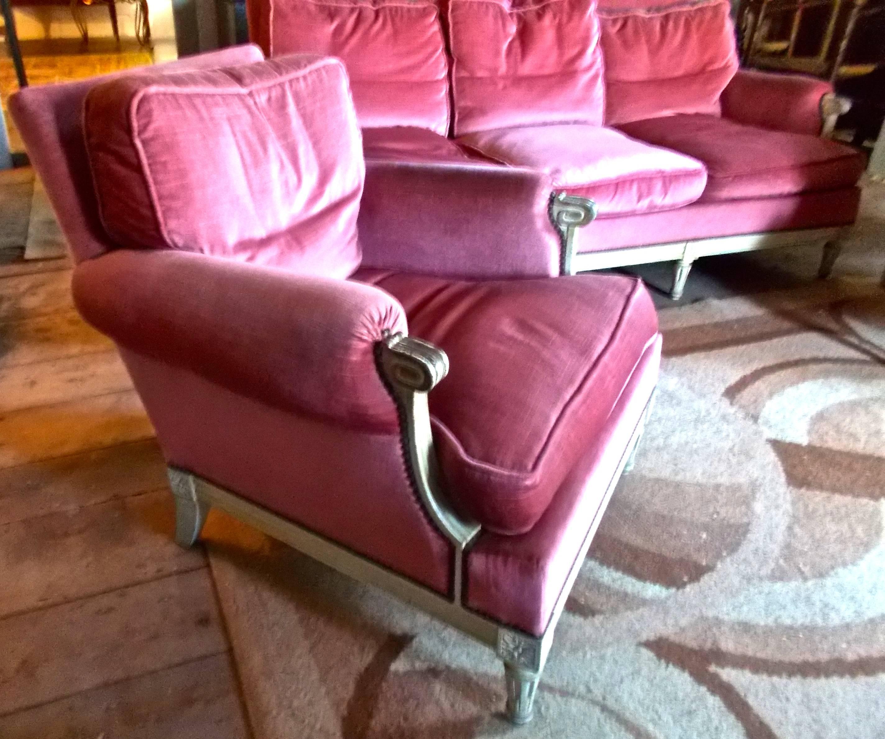 French Maurice Hirsch Sofa and Armchairs, 1940s, Louis XVI Style For Sale