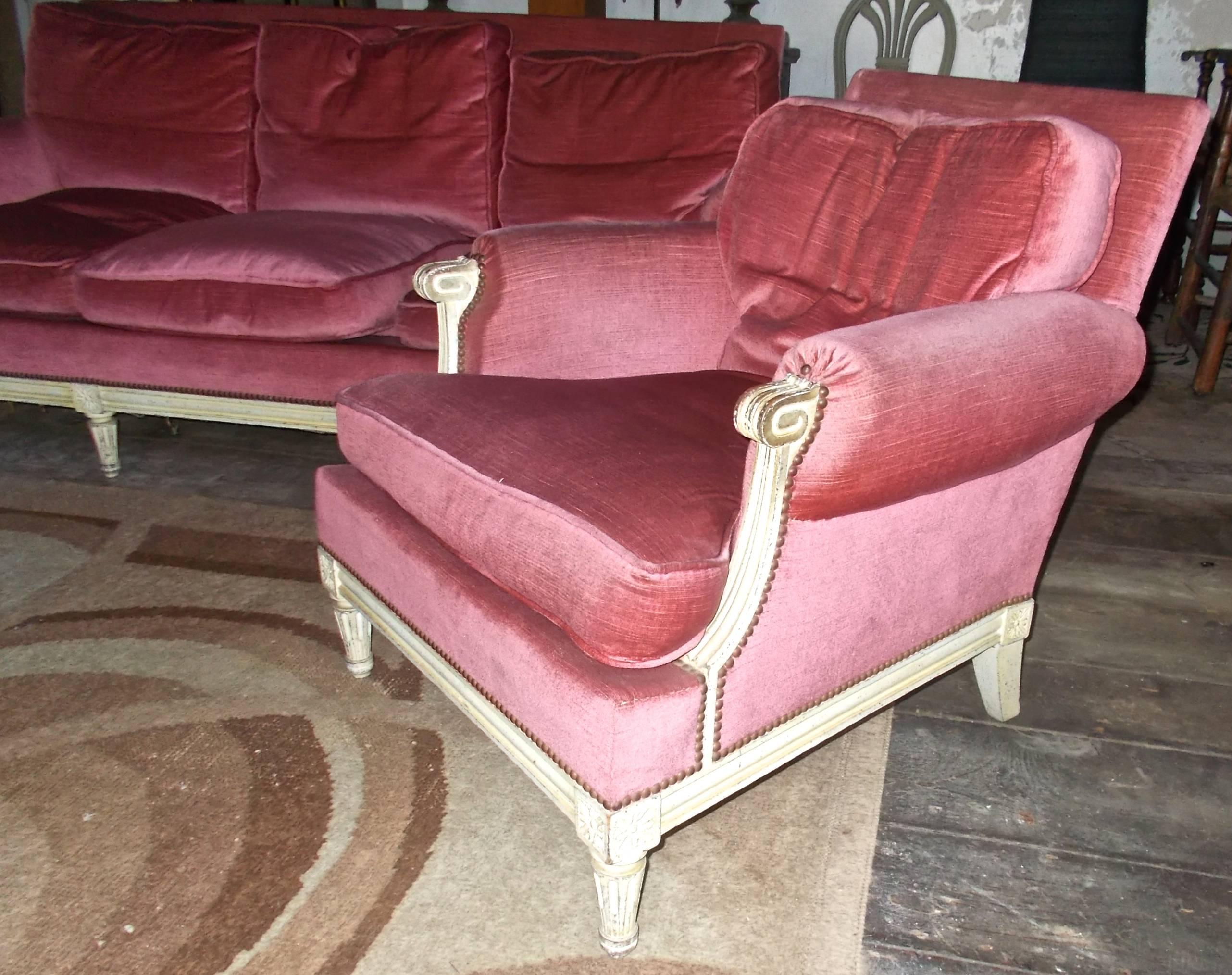 Mid-20th Century Maurice Hirsch Sofa and Armchairs, 1940s, Louis XVI Style For Sale