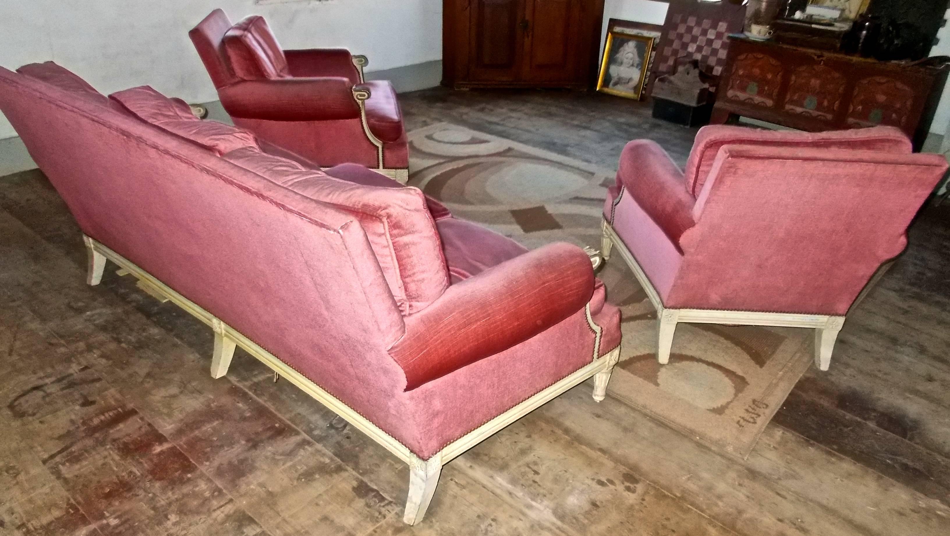 Maurice Hirsch Sofa and Armchairs, 1940s, Louis XVI Style For Sale 1