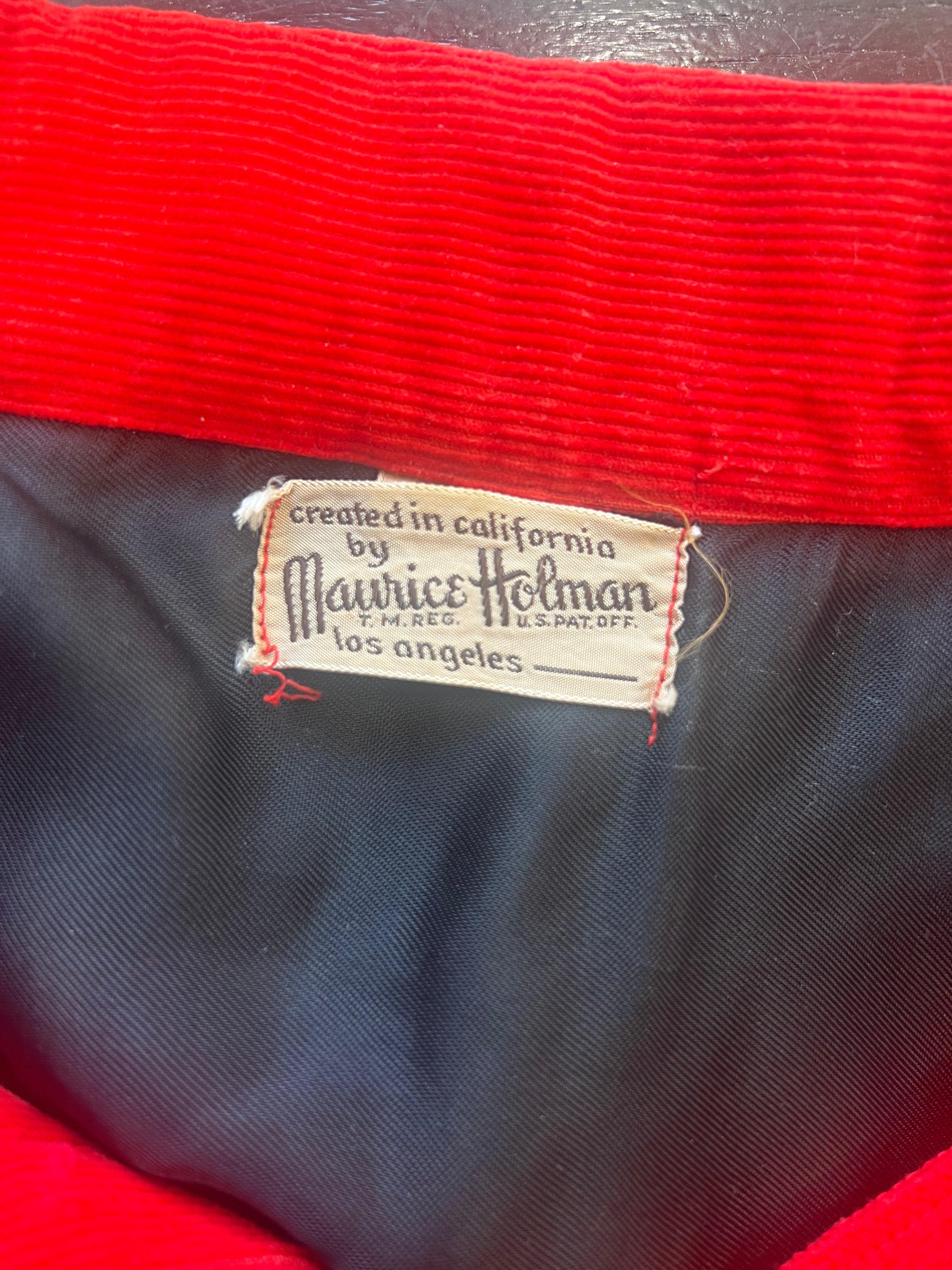 Maurice Holman Rotes Cord-Unisex-Hemd mit kurzen Ärmeln, 1950er Jahre im Angebot 1