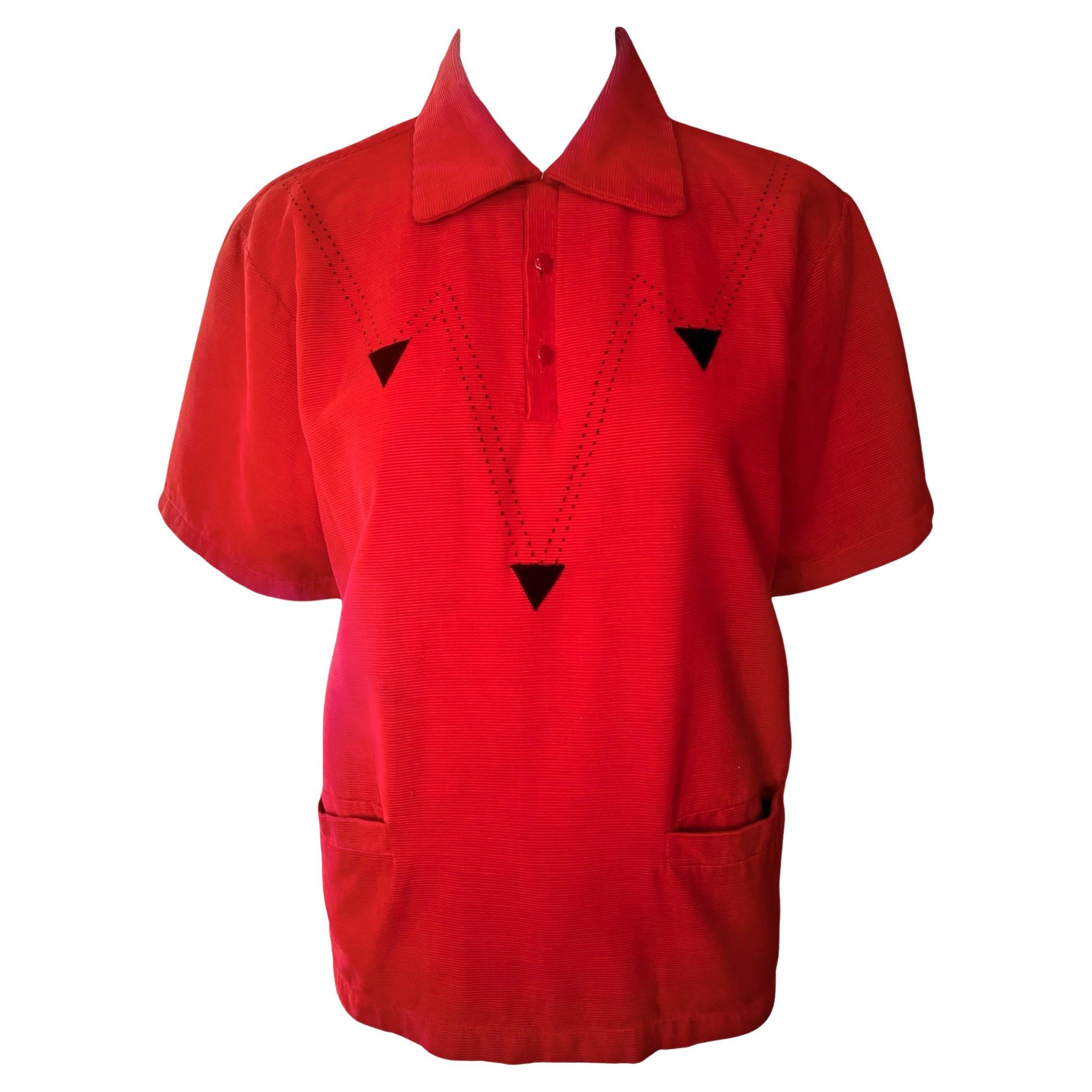 Maurice Holman Rotes Cord-Unisex-Hemd mit kurzen Ärmeln, 1950er Jahre im Angebot