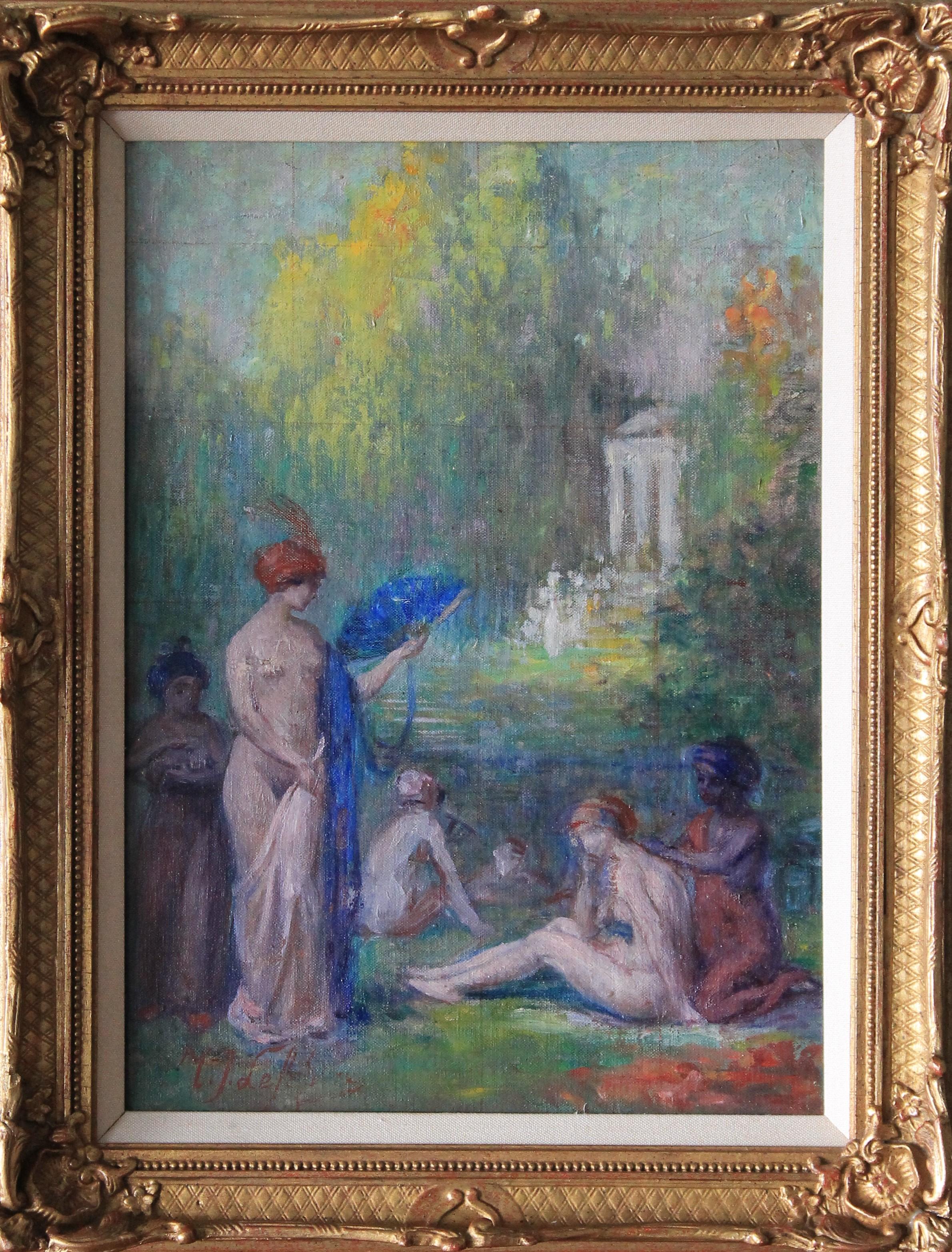 Maurice Jean Lefebvre Figurative Painting - Antique Oil painting of the three graces