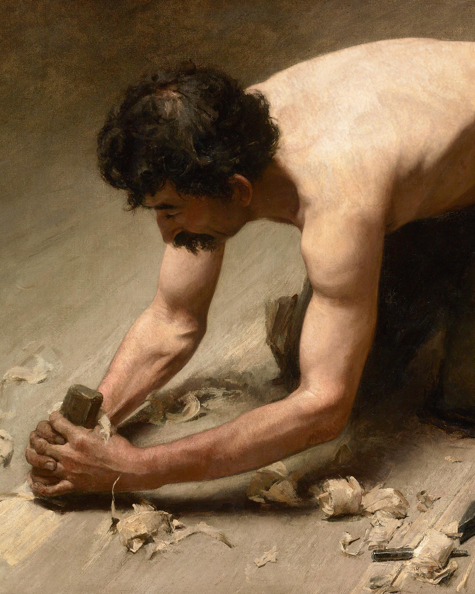 The raboteur (The Planer) - Réalisme Painting par Maurice Jeannin