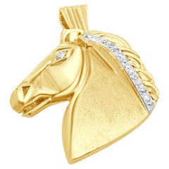 Maurice Katz 14K Two-Tone Round Diamond Vintage 1960's Horse Head Pendant