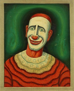 Payaso,  Pintura al óleo juguetona sobre tabla de principios del siglo XX