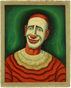Antique Clown,  Early 20th Century Playful Oil Painting on Board