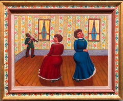 Danza de los In leyes Escena de boda Judaica Shtetl Pintura al óleo WPA Artista judío