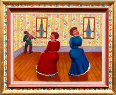Danza de los In leyes Escena de boda Judaica Shtetl Pintura al óleo WPA Artista judío