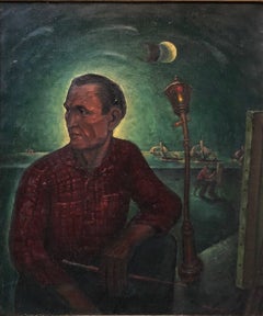 Paris City Scene, Portrait Oil Painting WPA Era 1940s