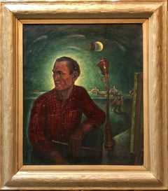 Scène de la ville de Paris, portrait peinture à l'huile WPA 1940s