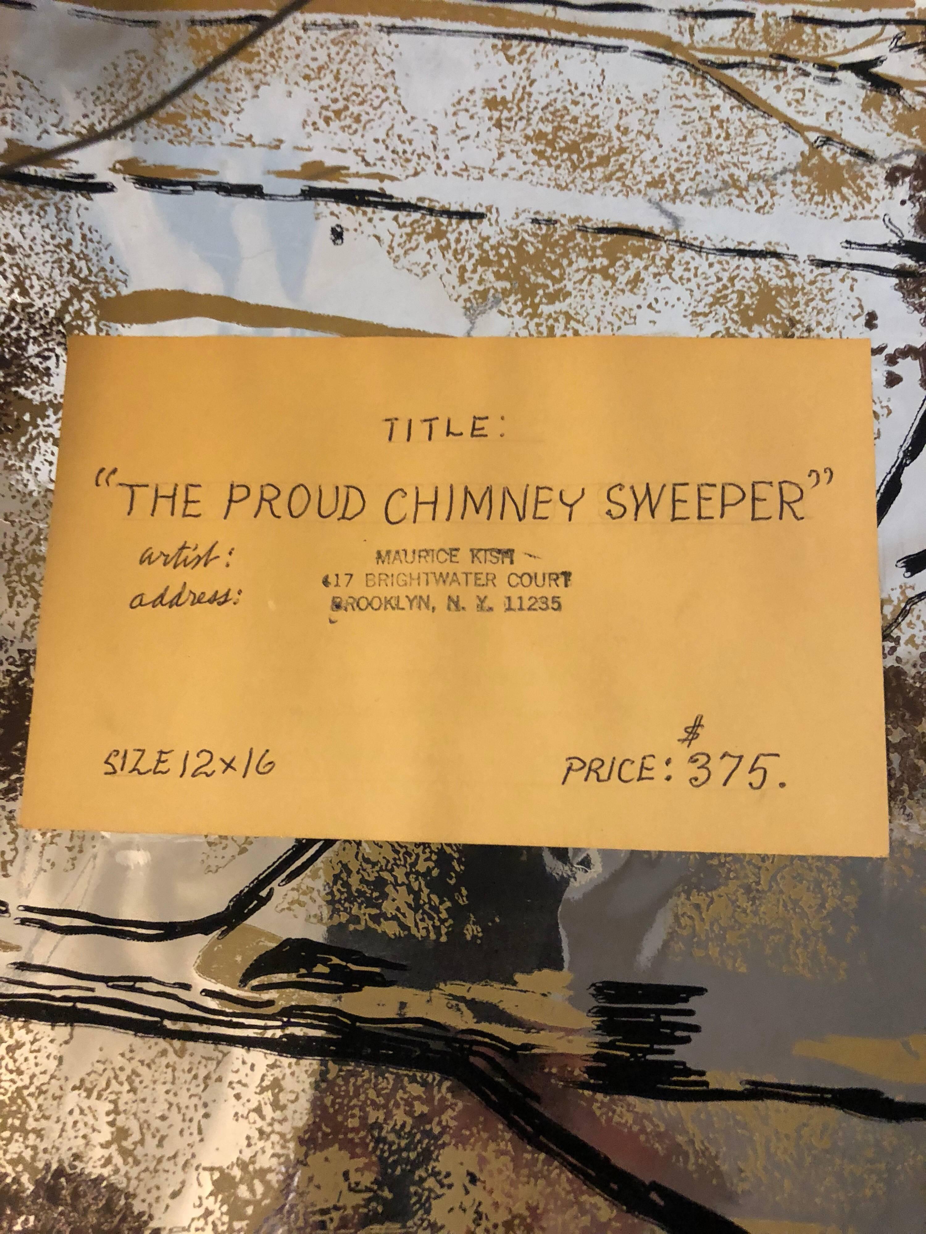 Proud Chimney Sweep Modern Judaica Shtetl Oil Painting WPA Jewish artist For Sale 2