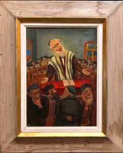 The Preacher Rabbi  "Der Maggid" Judaica Oil Painting WPA Jewish artist