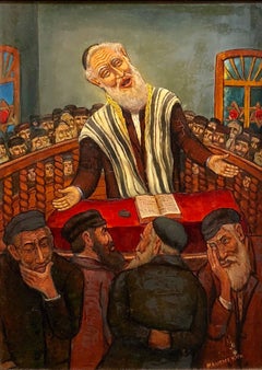 Retro The Preacher Rabbi  "Der Maggid" Judaica Oil Painting WPA Jewish artist