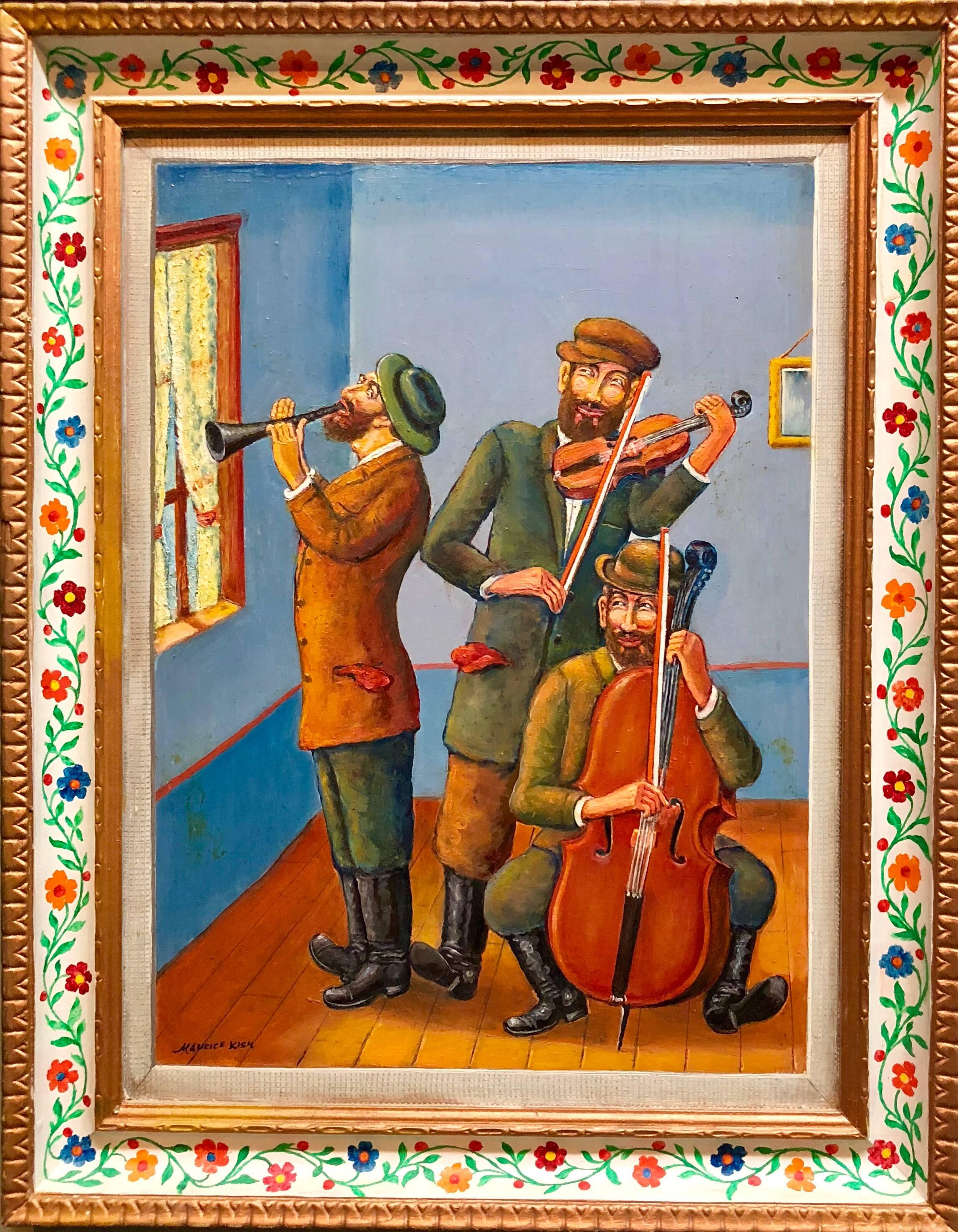 Three Klezmer Musicians Modern Judaica Shtetl Oil Painting WPA Jewish artist For Sale 1