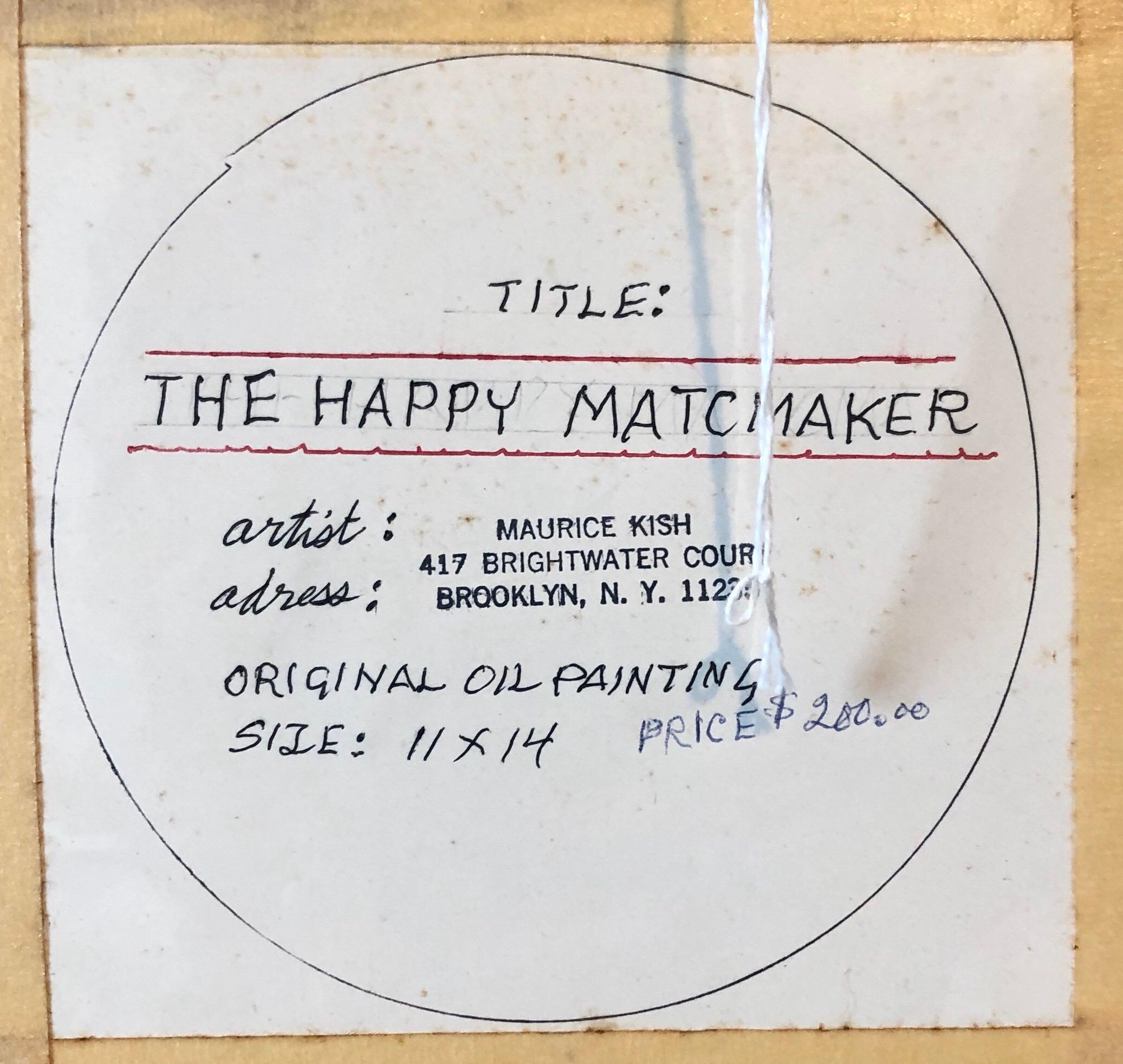 Estroso Judaica Shtetl Shadchan Matchmaker Pittura a olio WPA Artista popolare ebreo in vendita 3