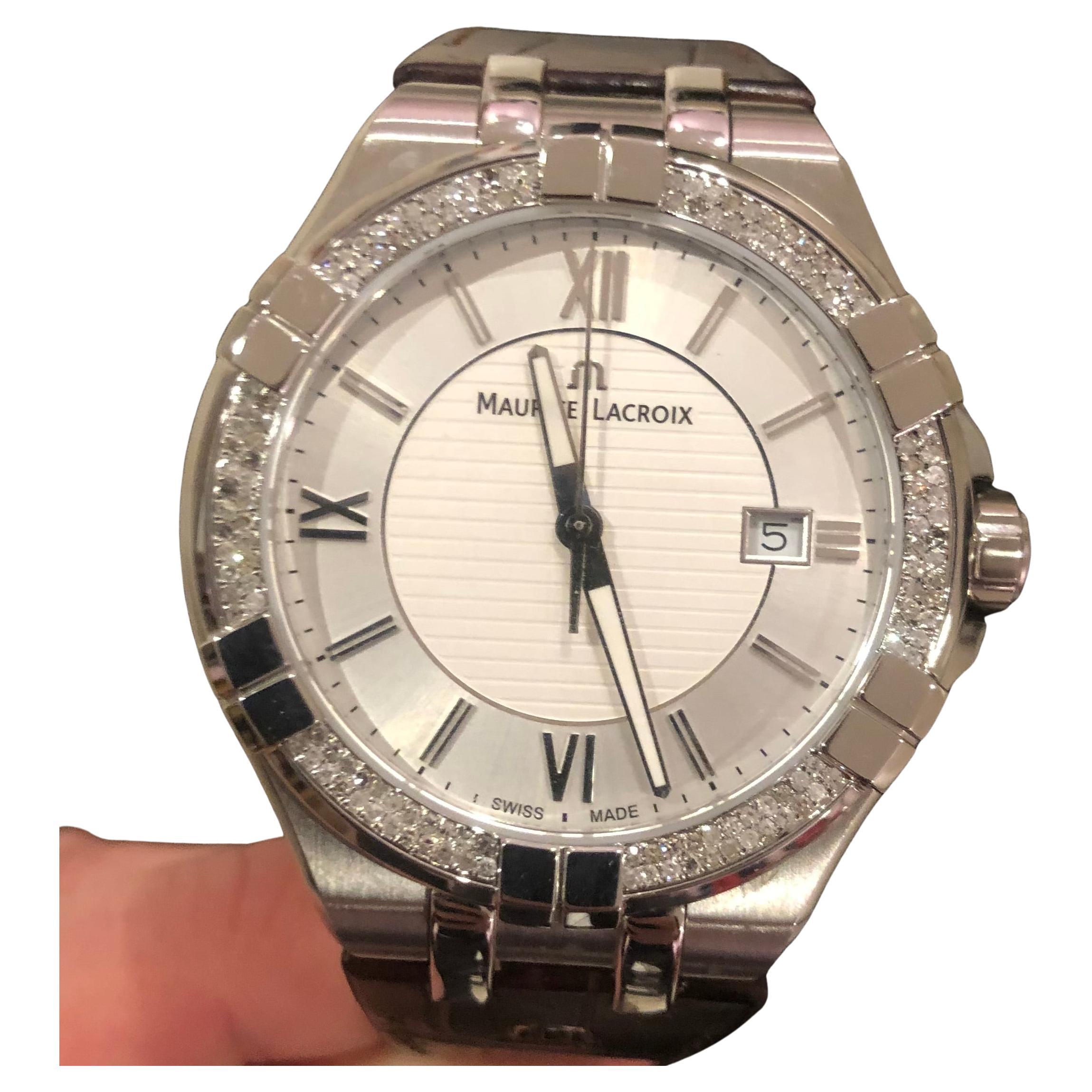 Maurice Lacroix AIKON AI1008 42mm Maßgefertigtes Leder mit weißer Diamant-Lünette und weißem Zifferblatt im Angebot