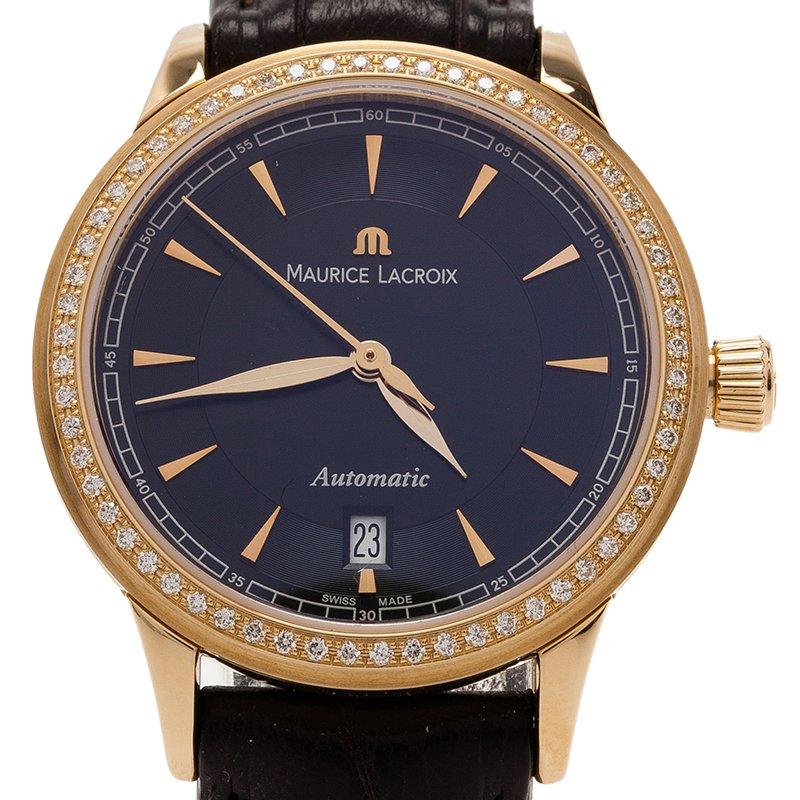 Uncut Maurice Lacroix Black 18K Yellow Gold Diamond Les Women's Wristwatch 30MM