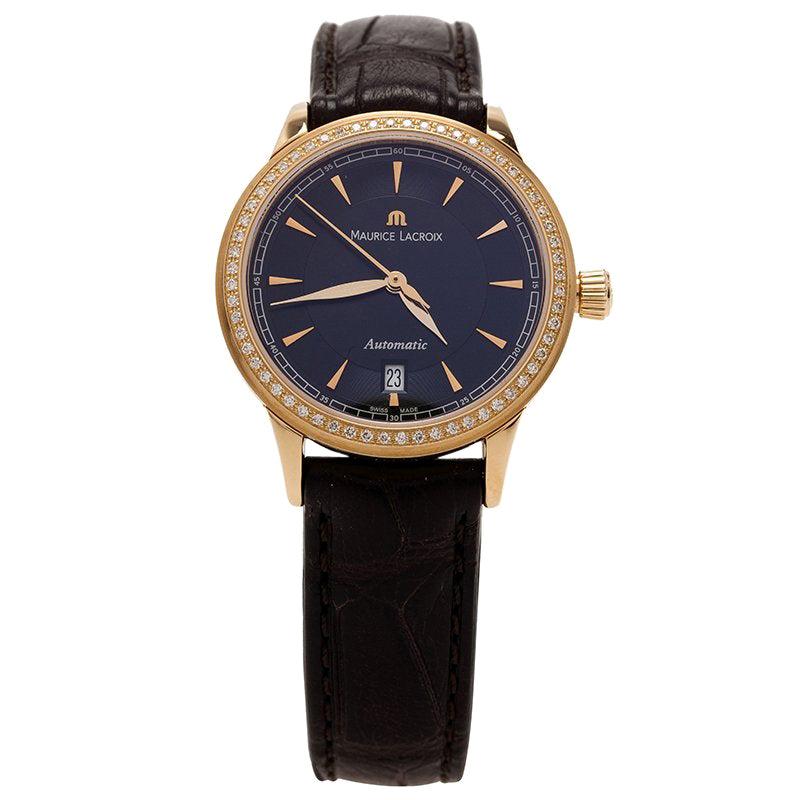 Maurice Lacroix Black 18K Yellow Gold Diamond Les Women's Wristwatch 30MM