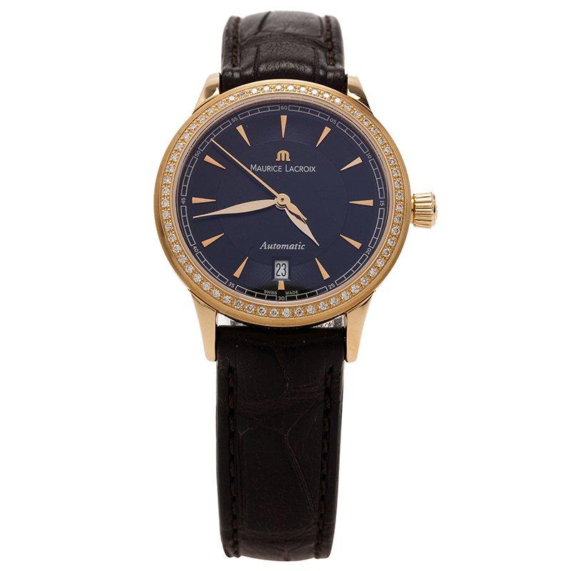 Contemporary Maurice Lacroix Black 18K Yellow Gold Les Classiques Women's Wristwatch 30MM