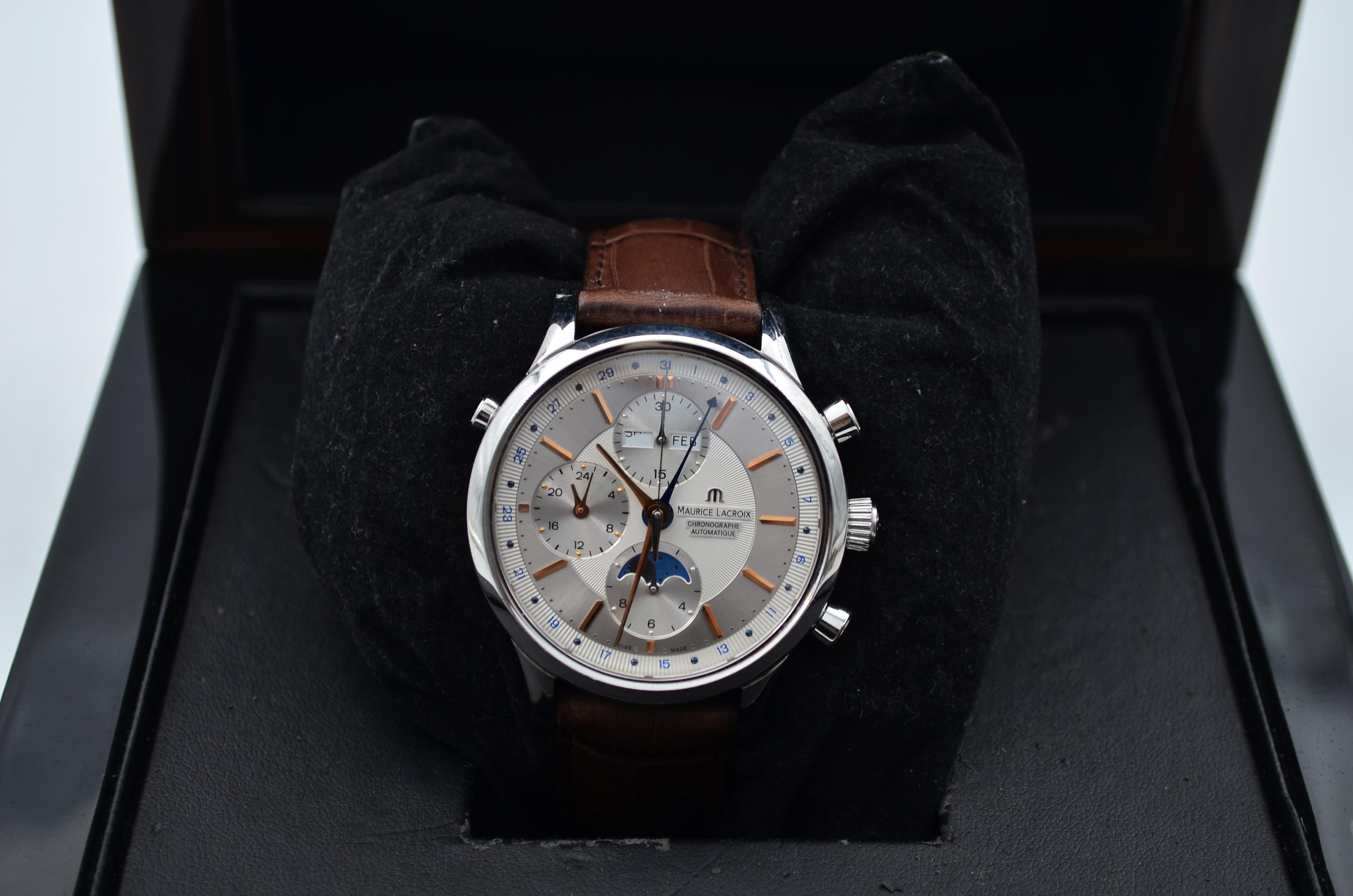 Maurice Lacroix Les Classiques Chronograph Moonphase 41mm Steel Ref: LC6078 In Excellent Condition For Sale In București, RO