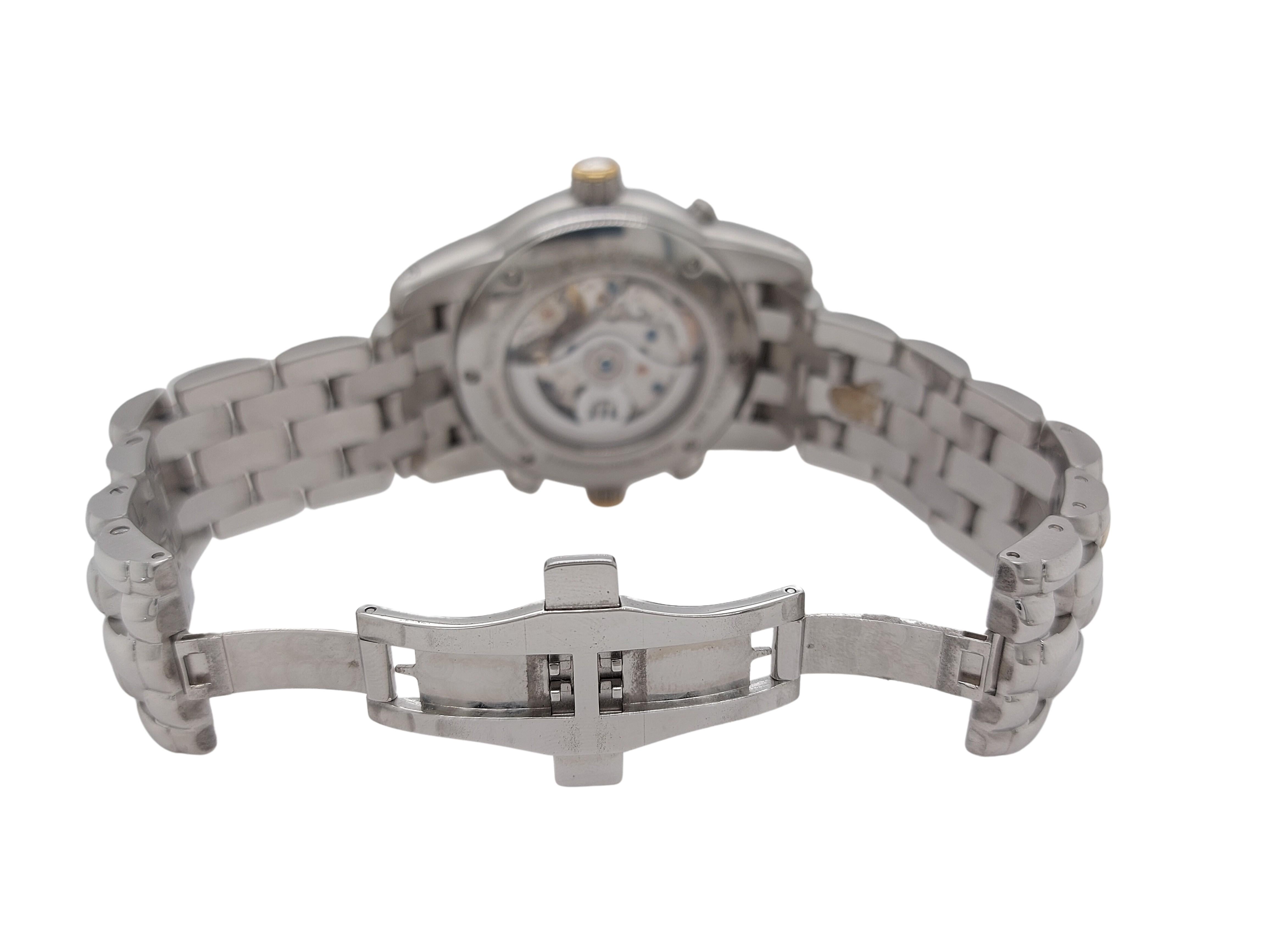 Women's or Men's Maurice Lacroix Masterpiece Chrono Globe Steel & Gold Wrist Watch, Full Set For Sale