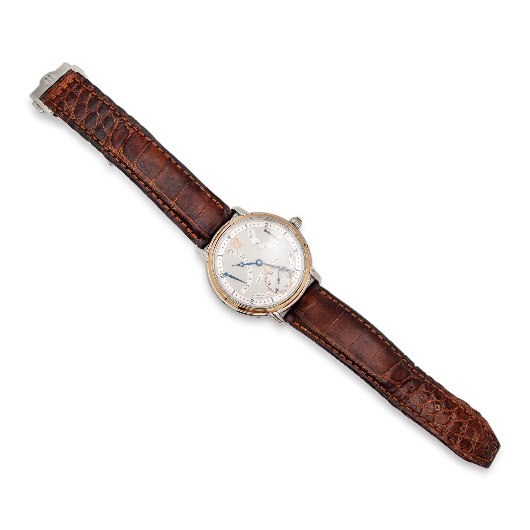 Maurice Lacroix Masterpiece Retrograde Calendrier 43MM 76840 Stahl Uhr im Zustand „Hervorragend“ in Houston, TX