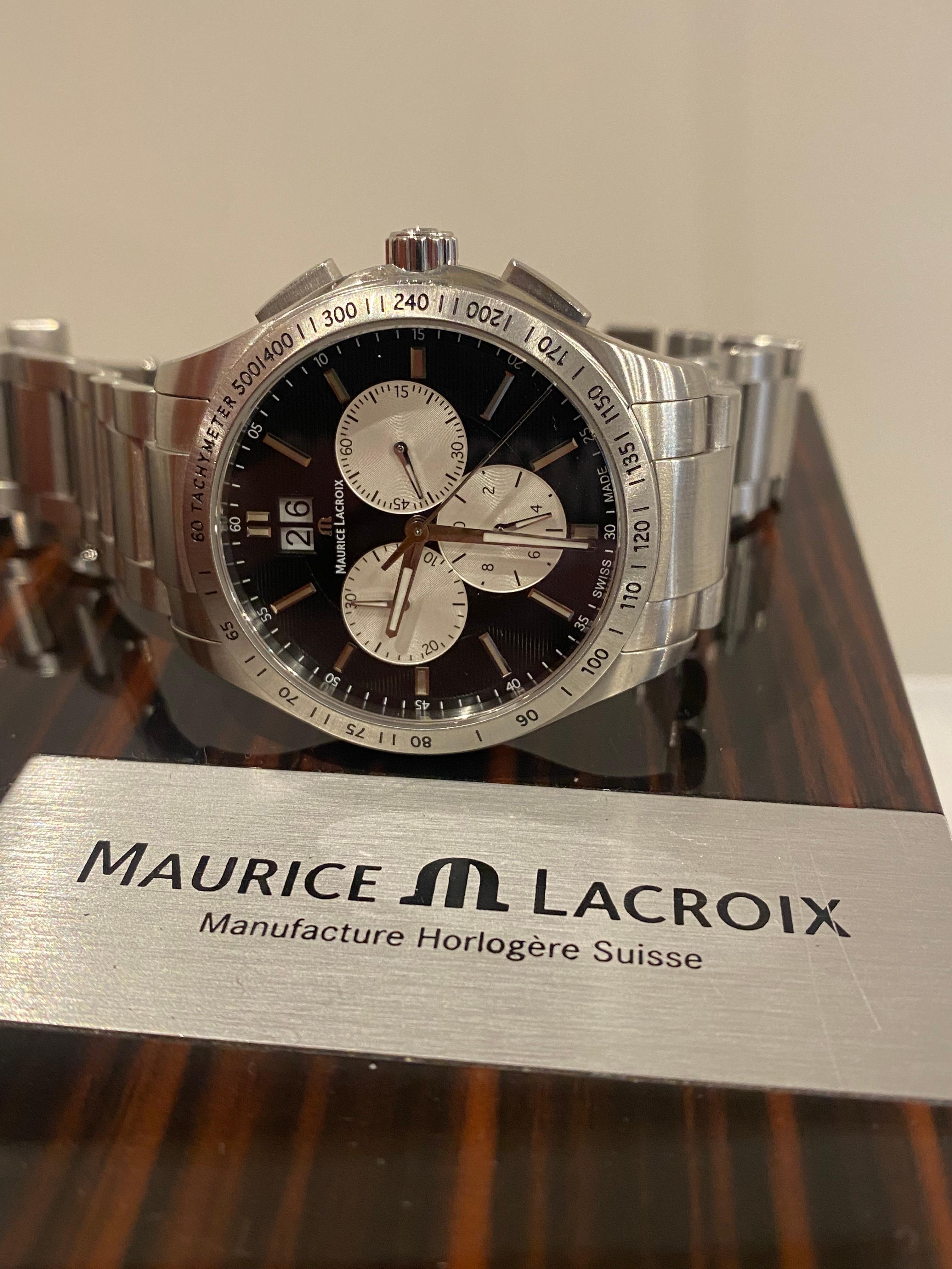 Modern Maurice Lacroix Miros Chronograph Gents' Watch. Ref AT34062. Papers, Links, Box. For Sale
