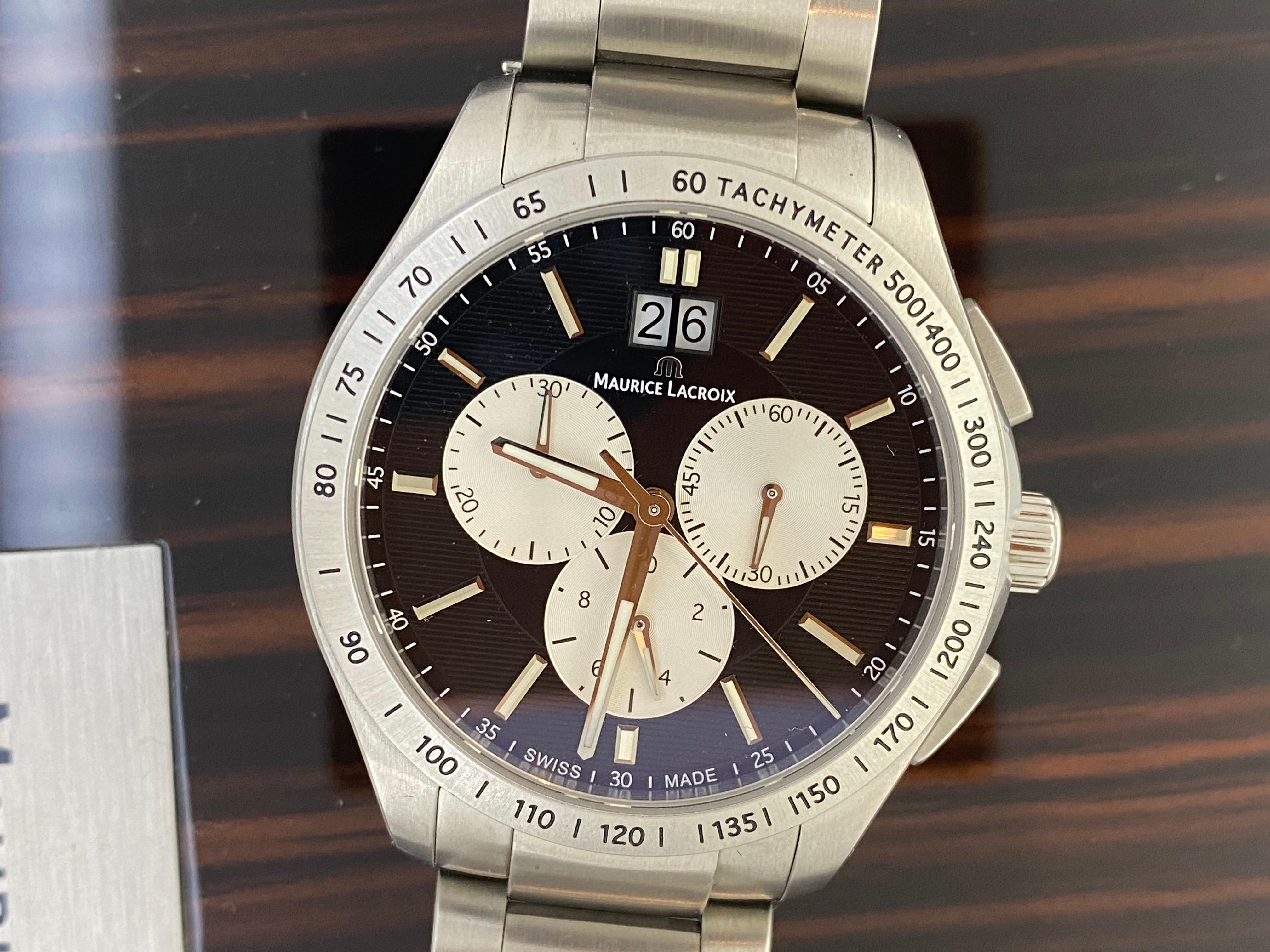 Maurice Lacroix Miros Chronograph Gents' Watch. Ref AT34062. Papers, Links, Box. In Excellent Condition For Sale In MELBOURNE, AU