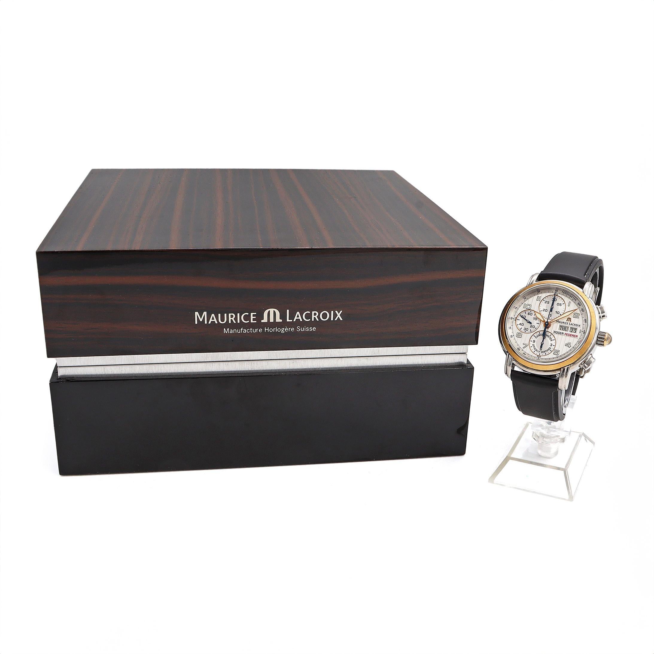 Maurice Lacroix Roger Federer Masterpiece MP6128 Men's Automatic Chrono Watch In Good Condition In New York, NY