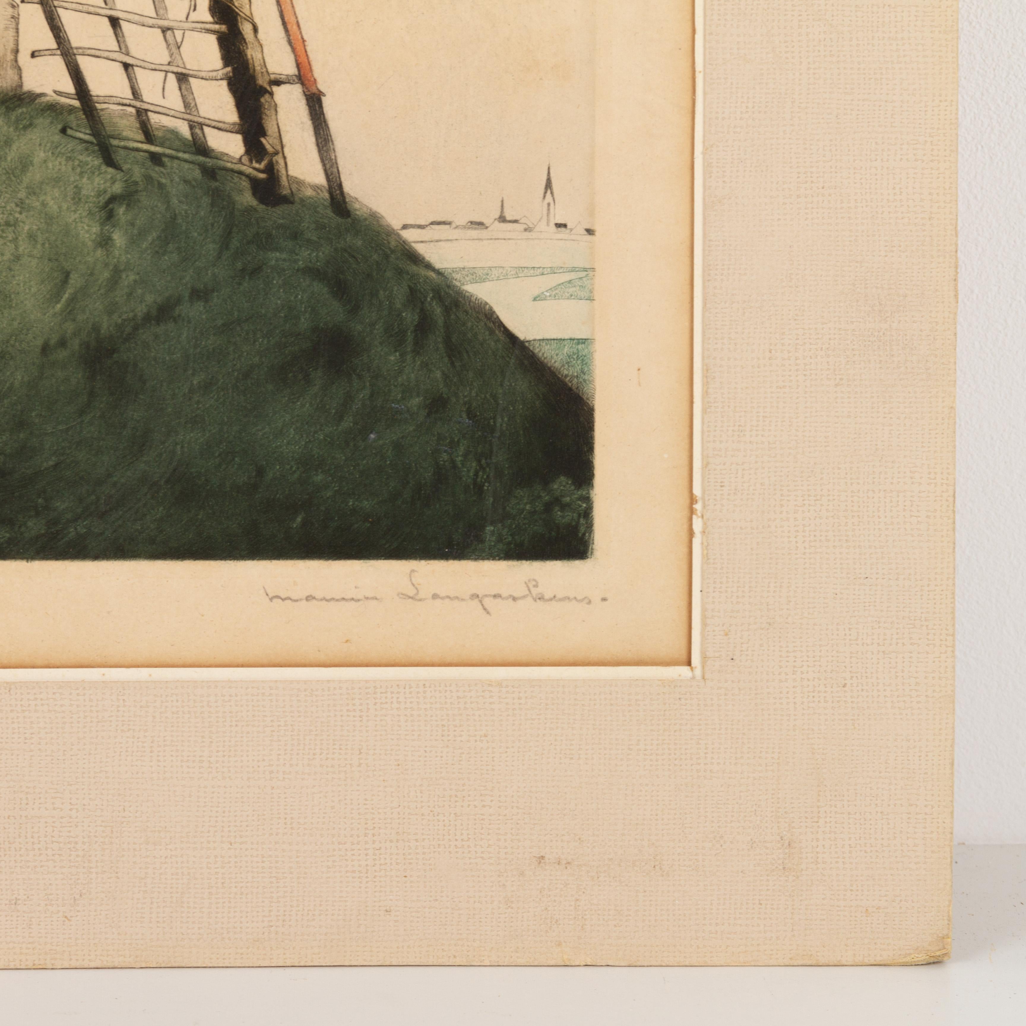 Paper Maurice Langaskens (1884-1946) Windmill Coloured Lithograph Belgian