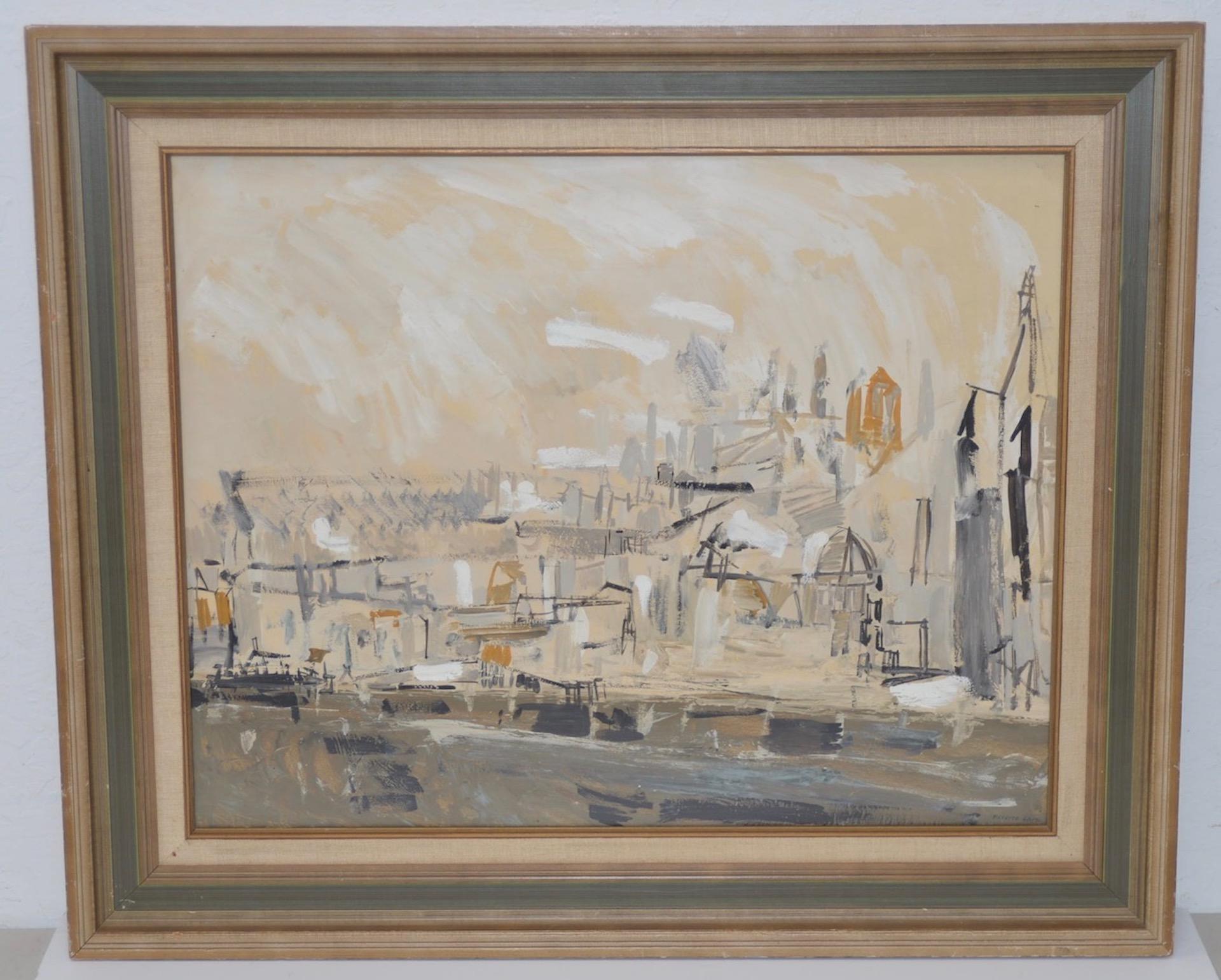 Maurice Lapp (1925-2014) Mid Modern Abstract Cityscape c.1950s

Fine oil painting by listed California artist Maurice Lapp.

Original oil on panel. Dimensions 23.5" x 18.5".

The original frame measures 30.5" x 25.5".

Very good condition. The frame