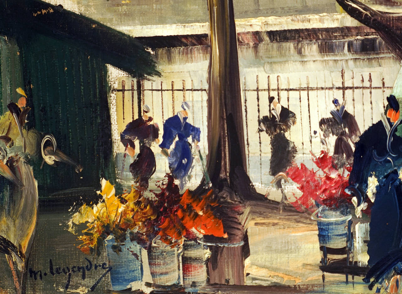 La Madelaine Flower Market in Paris - Painting by Maurice Legendre