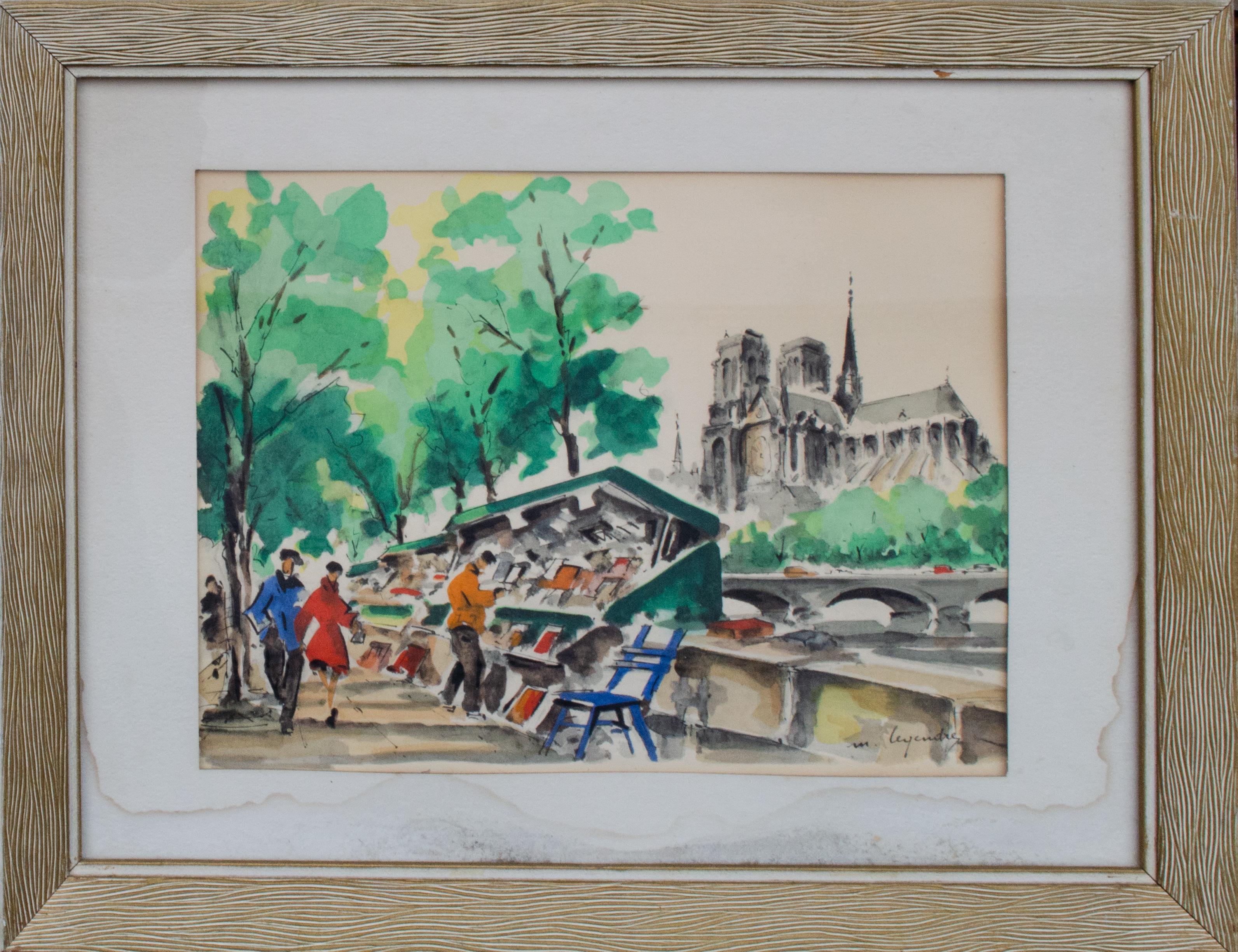 Maurice Legendre Watercolor of Notre-Dame Cathedral, Paris For Sale 1