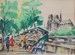 Antique Maurice Legendre Watercolor of Notre-Dame Cathedral, Paris