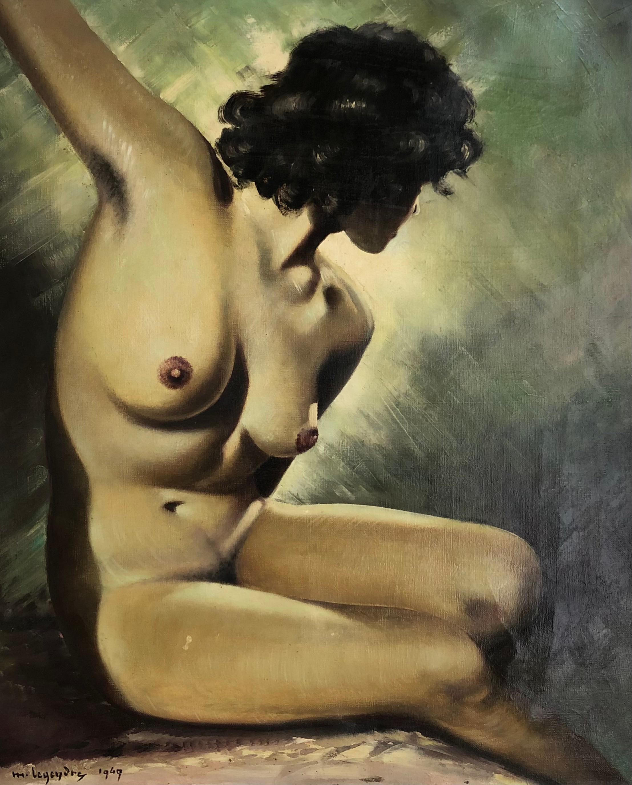 Maurice Legendre Nude Painting – Young woman posiert nackt