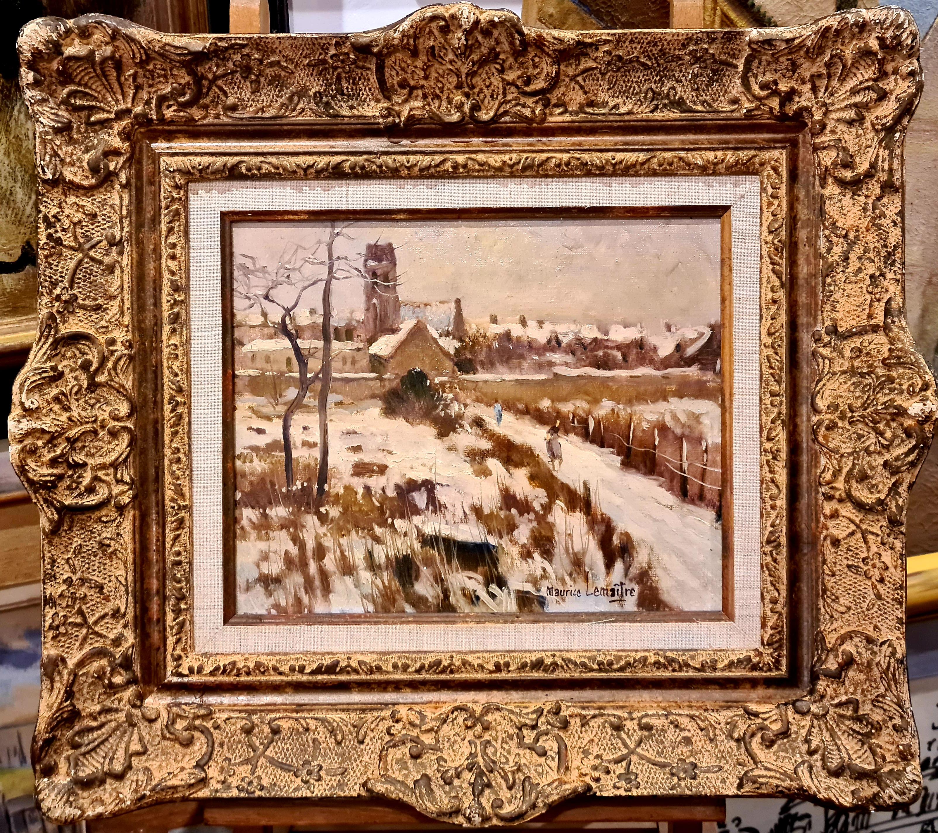 French Impressionist Oil on Canvas Snow Scene, Neige à Soignolles en Brie 8