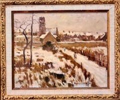 French Impressionist Oil on Canvas Snow Scene, Neige à Soignolles en Brie