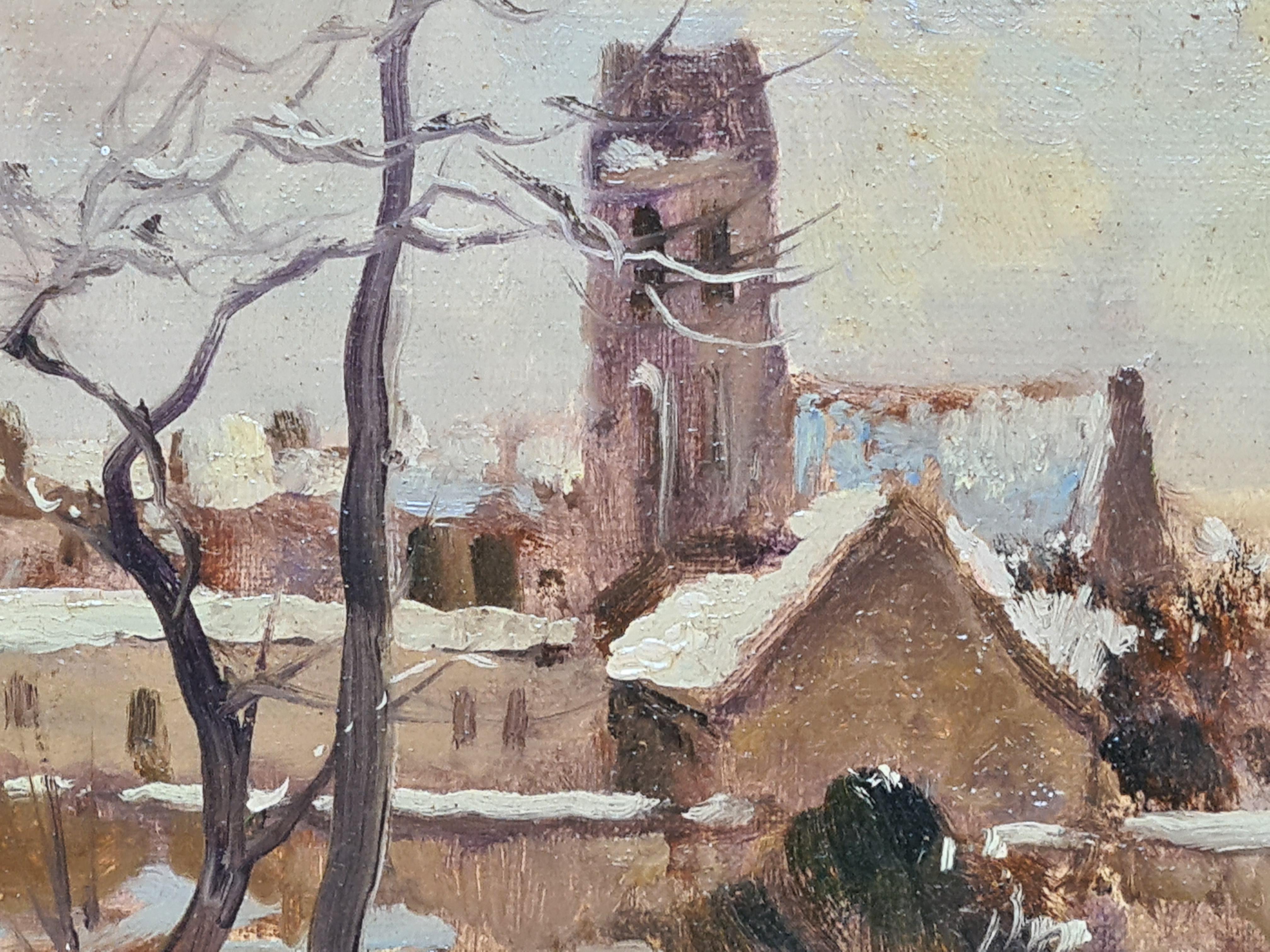 French Impressionist Oil on Canvas Snow Scene, Neige à Soignolles en Brie 3