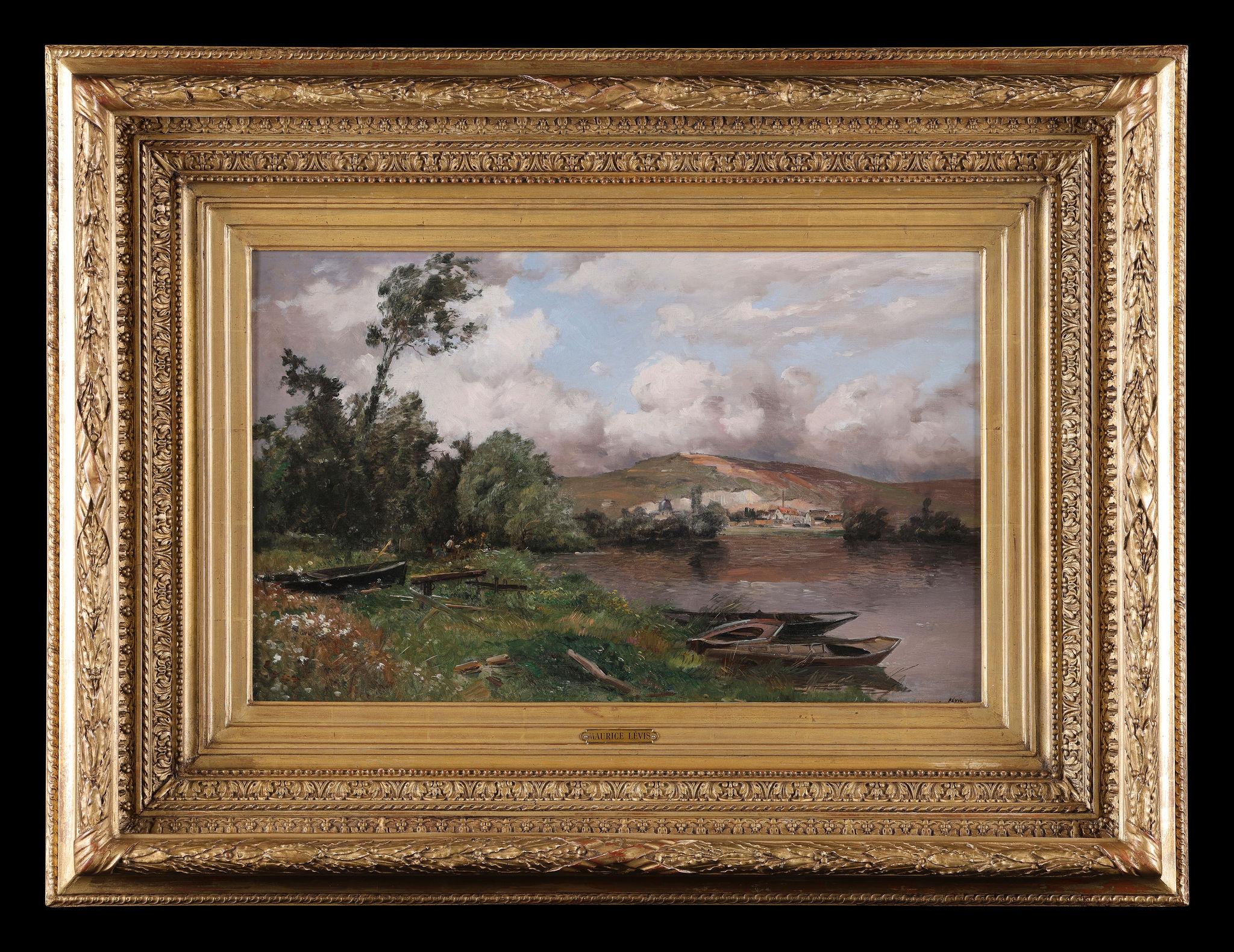 19th Century Antique Framed Oil Painting: 'La Seine au Petit Andely'