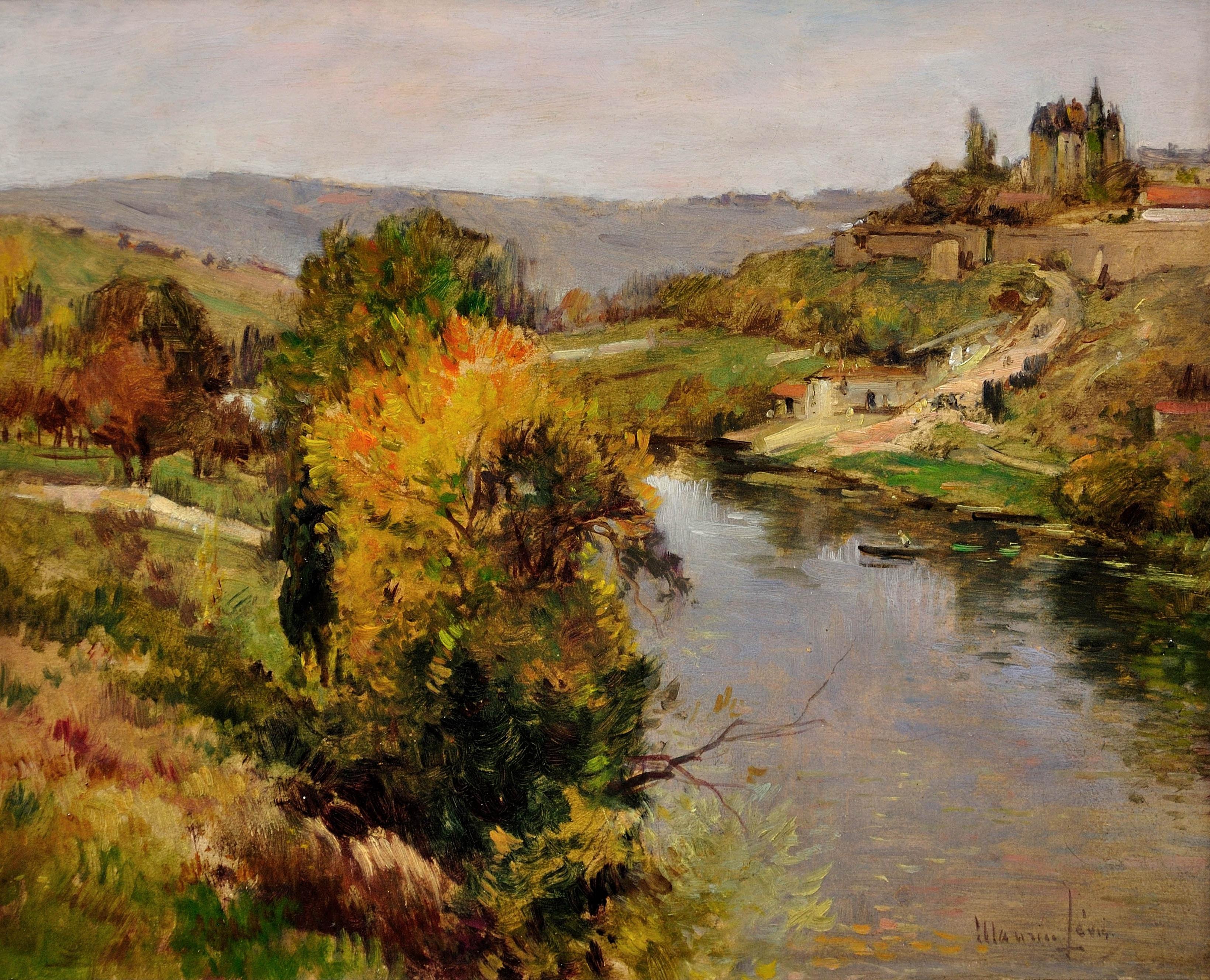 Vallée du Thouet à Thouars French River Landscape and Artist Circa 1920 - Painting by Maurice Levis
