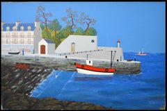 Dinard, Bretagne - Immense peinture à l'huile du milieu du 20e siècle sur la côte bretonne française